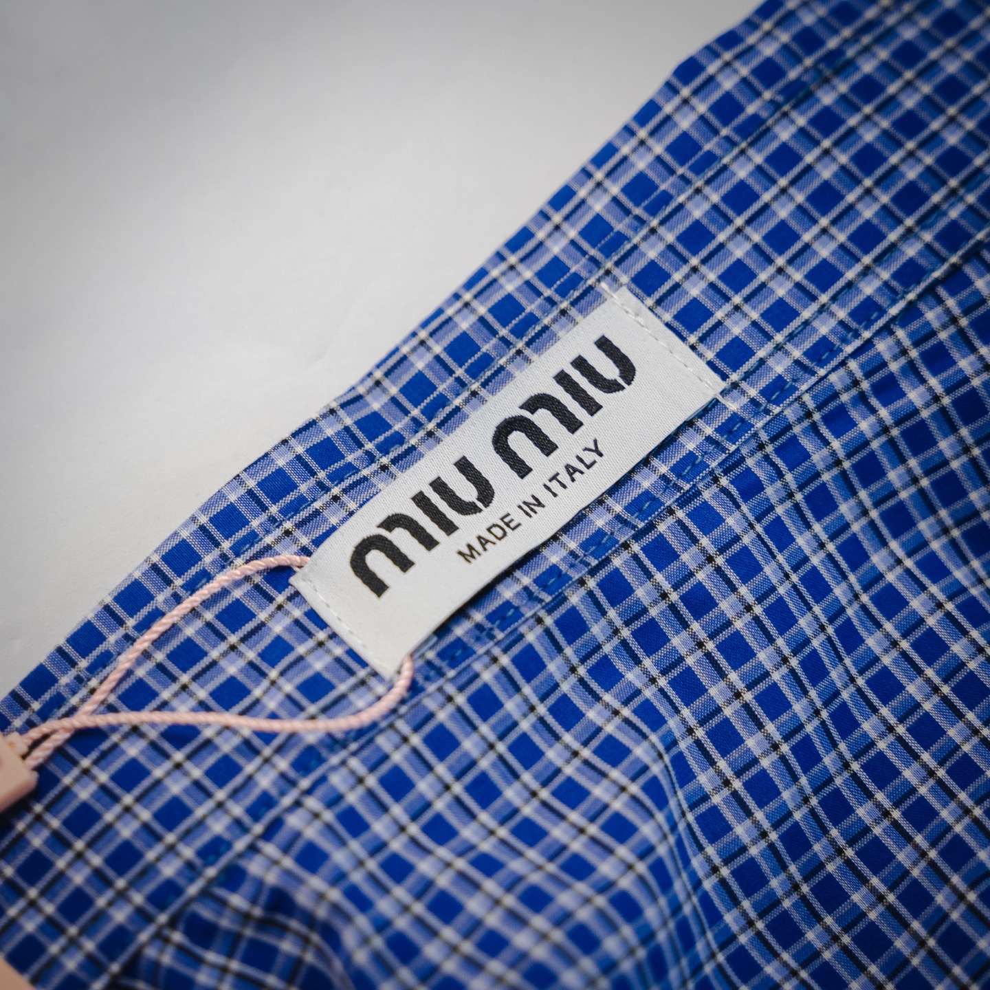 MIUMIU/缪缪mm细格纹刺绣长袖衬衫
