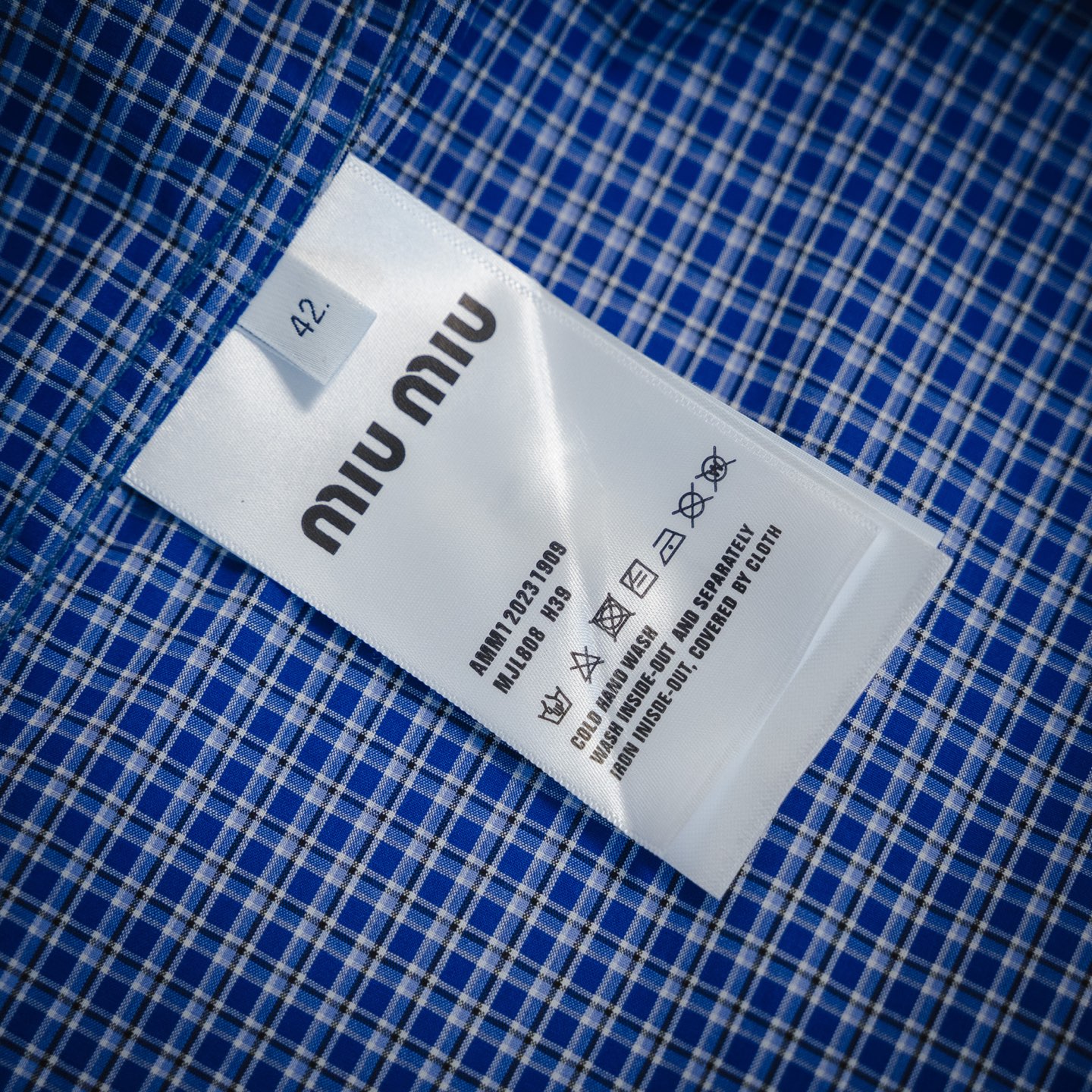 MIUMIU/缪缪mm细格纹刺绣长袖衬衫