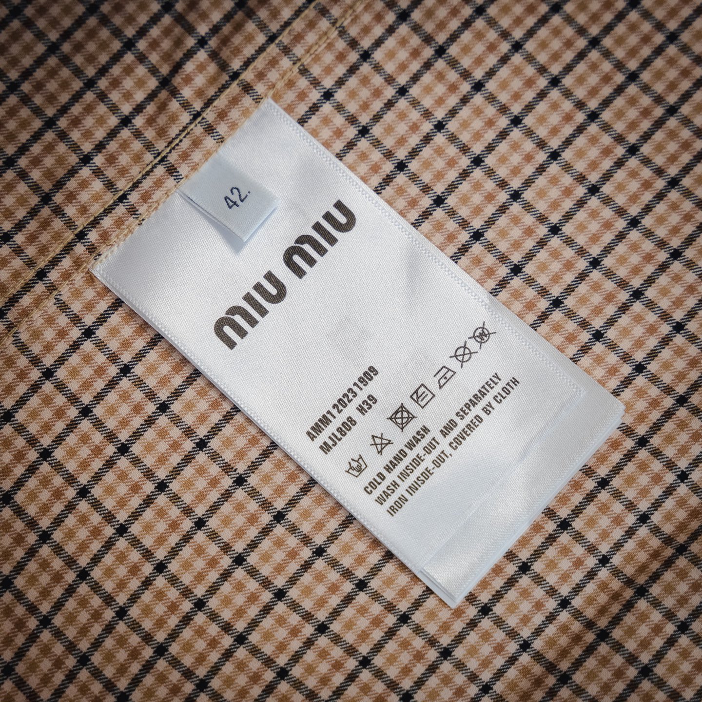 MIUMIU/缪缪mm细格纹刺绣长袖衬衫