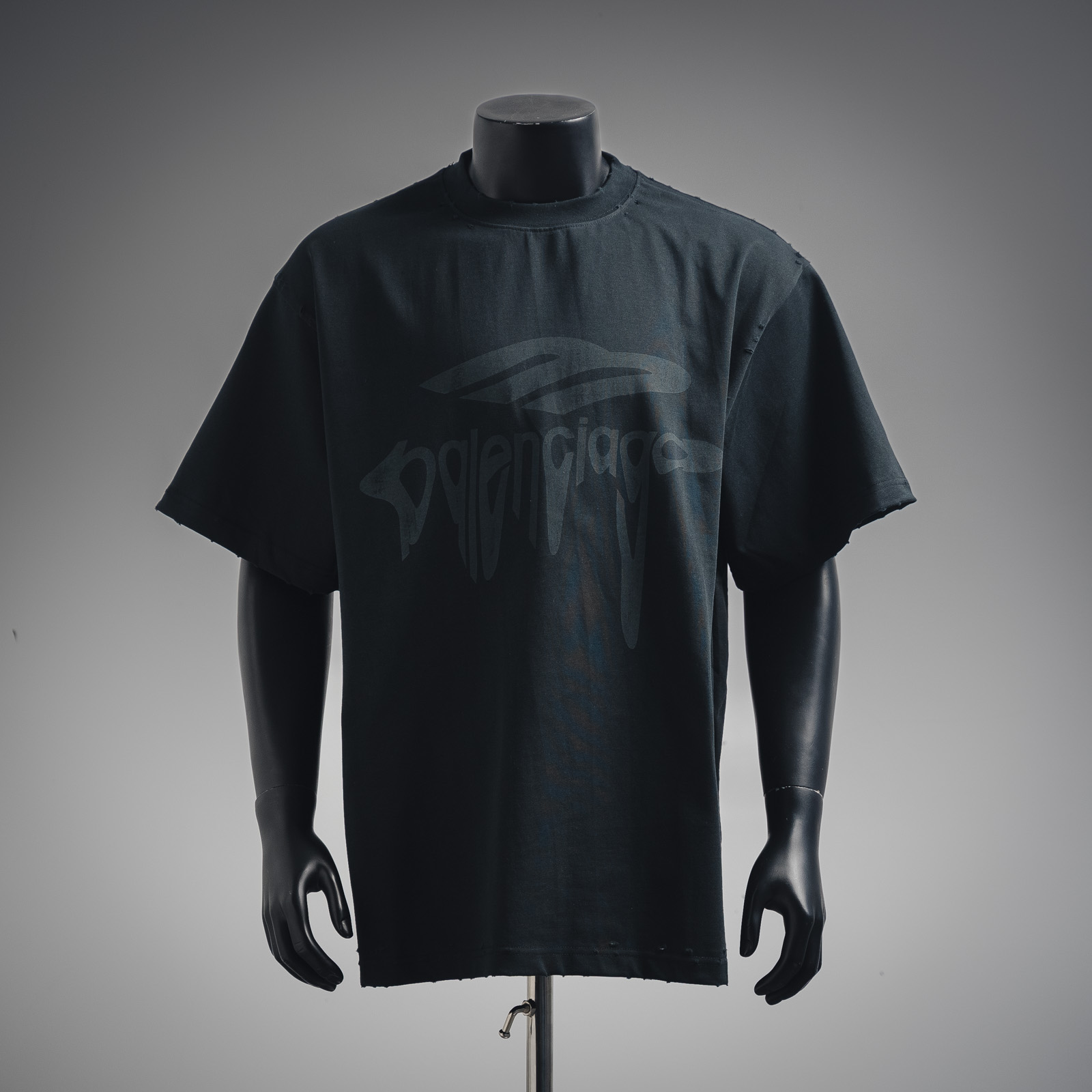 巴黎世家Balenciaga25ss 3B新款logo溶解磨破短袖T恤