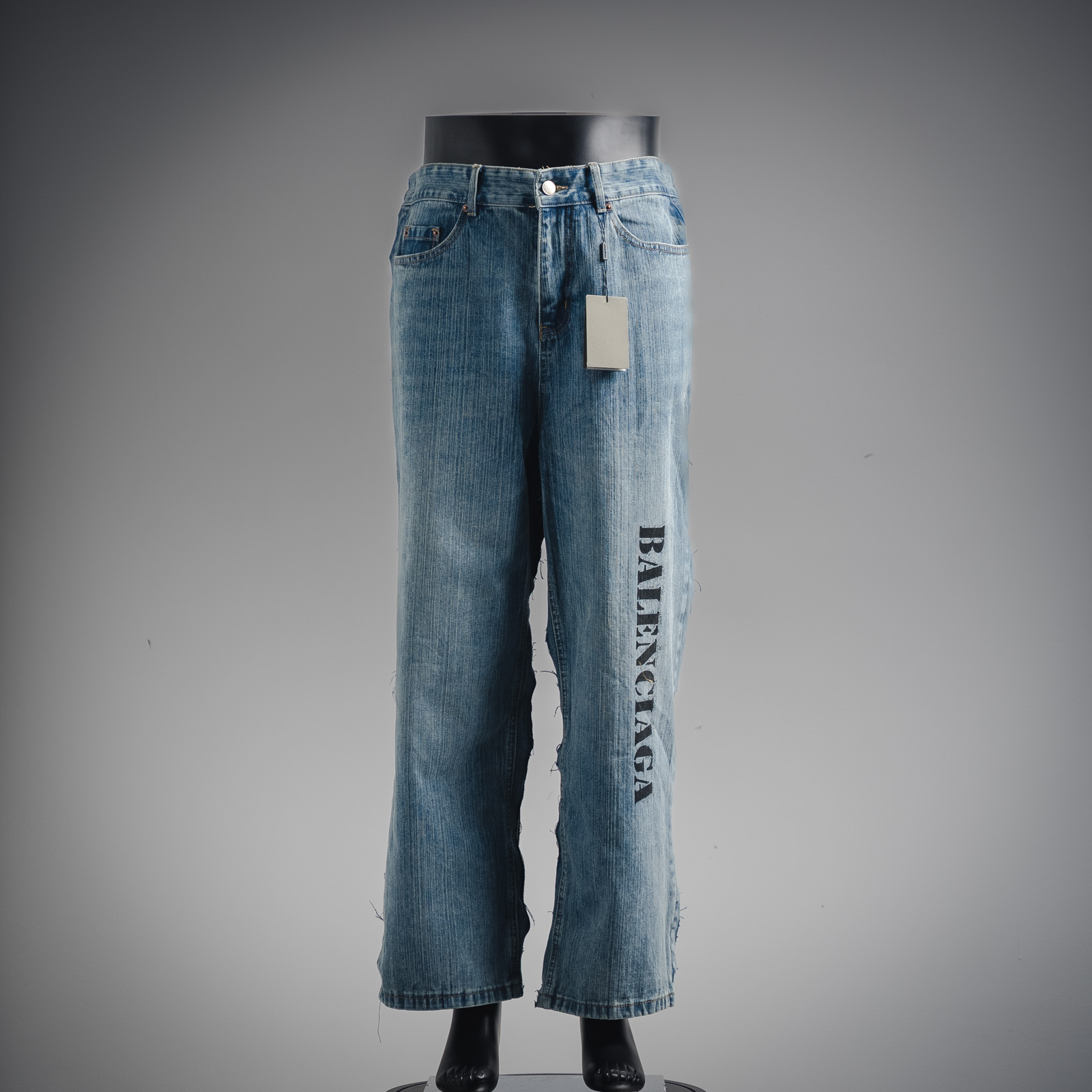 Balenciaga巴黎世家BLCG 24ss拼接黑花灰色牛仔长裤