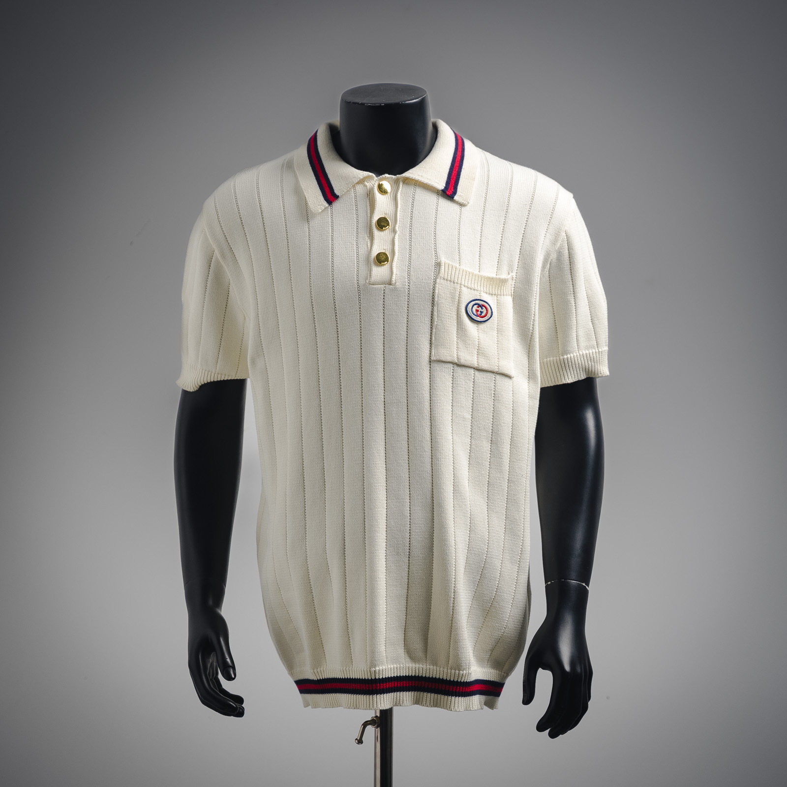 Gucci古驰 25ss新款 胸前口袋刺绣Logo条纹polo衫 短袖