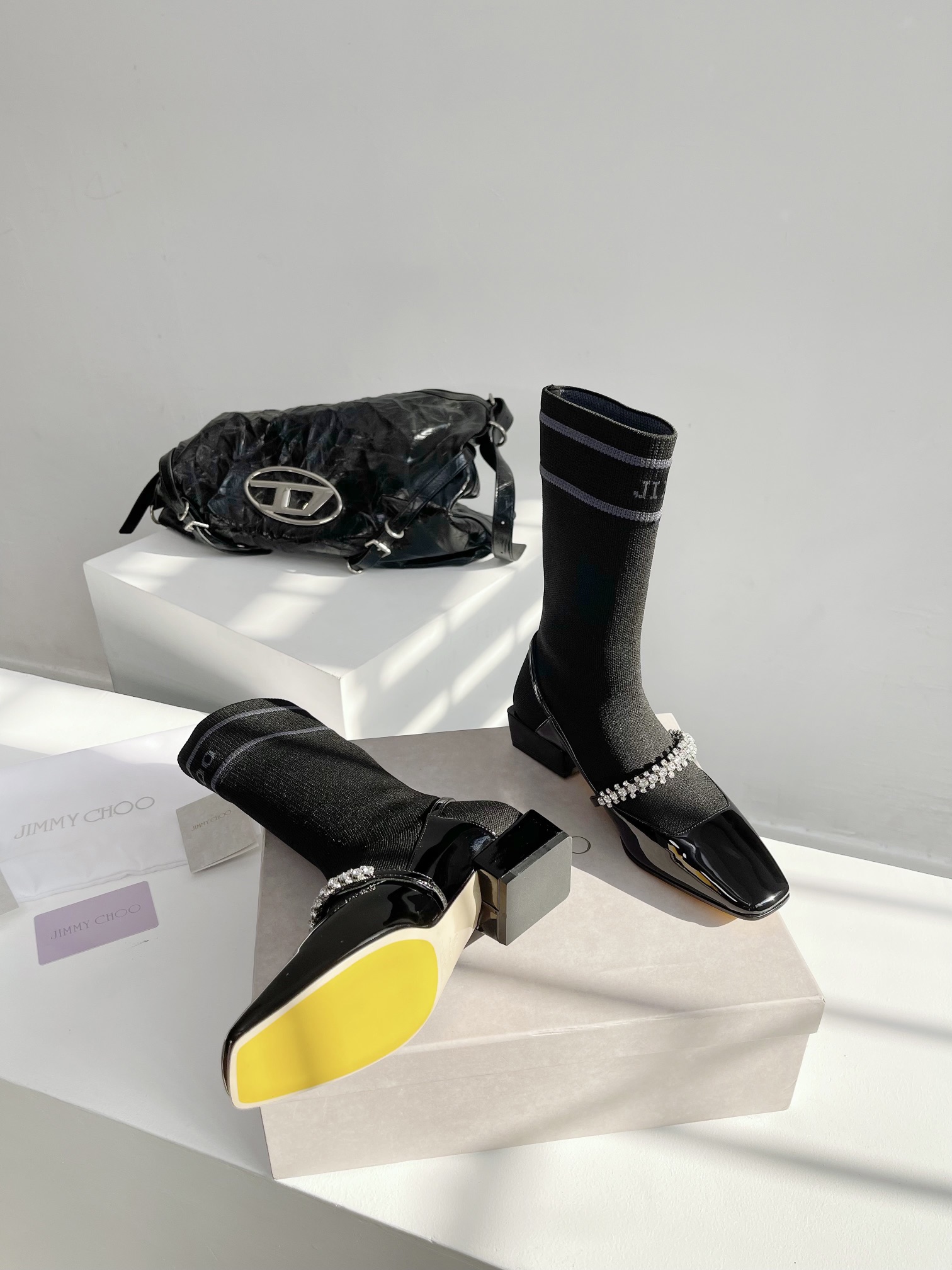 New Jimmy Choo Sock-Deep Boots by Zhou Zhi Jie in Black and White, Sizes 35-40 - 图片 5