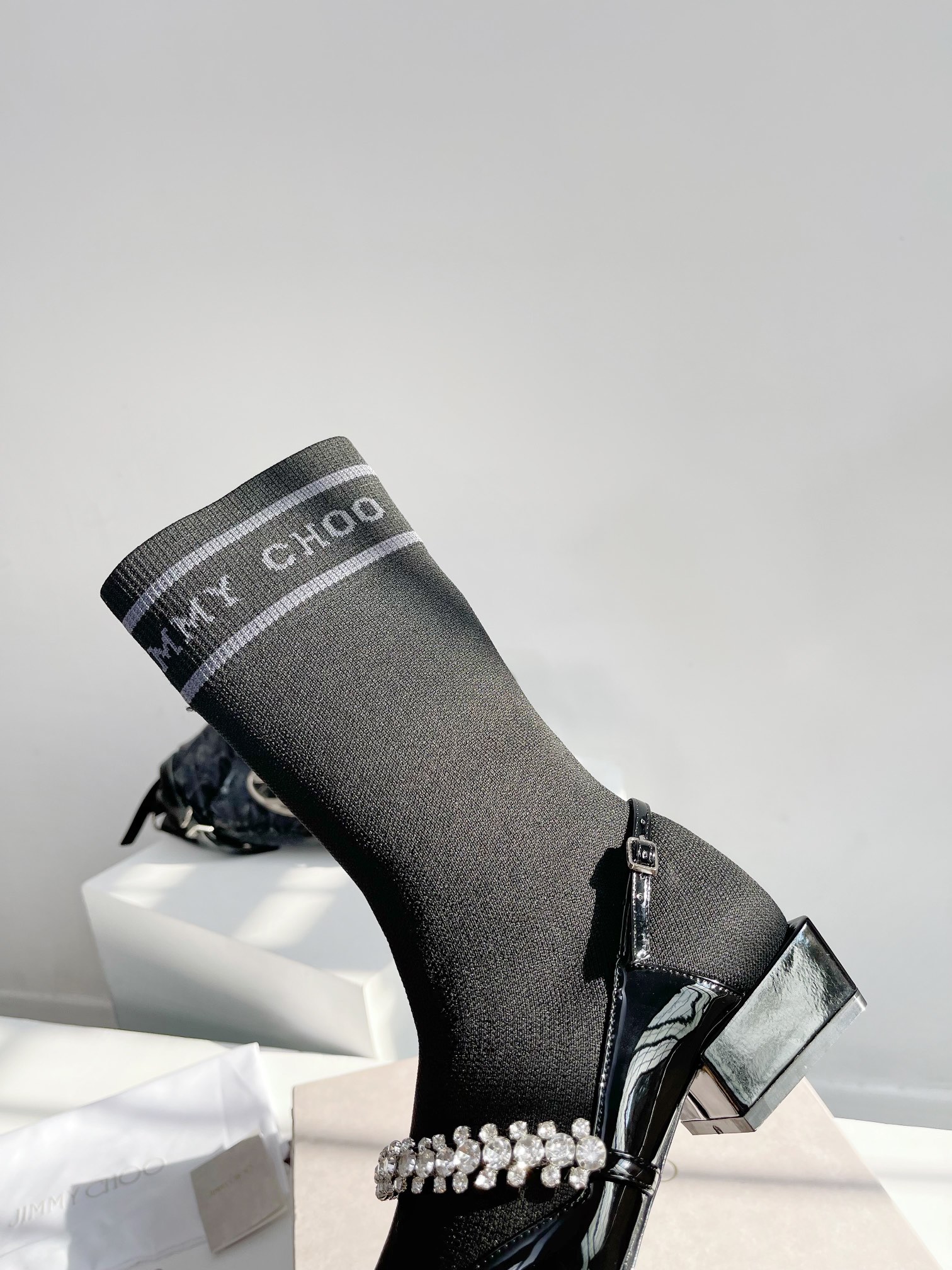 New Jimmy Choo Sock-Deep Boots by Zhou Zhi Jie in Black and White, Sizes 35-40 - 图片 8