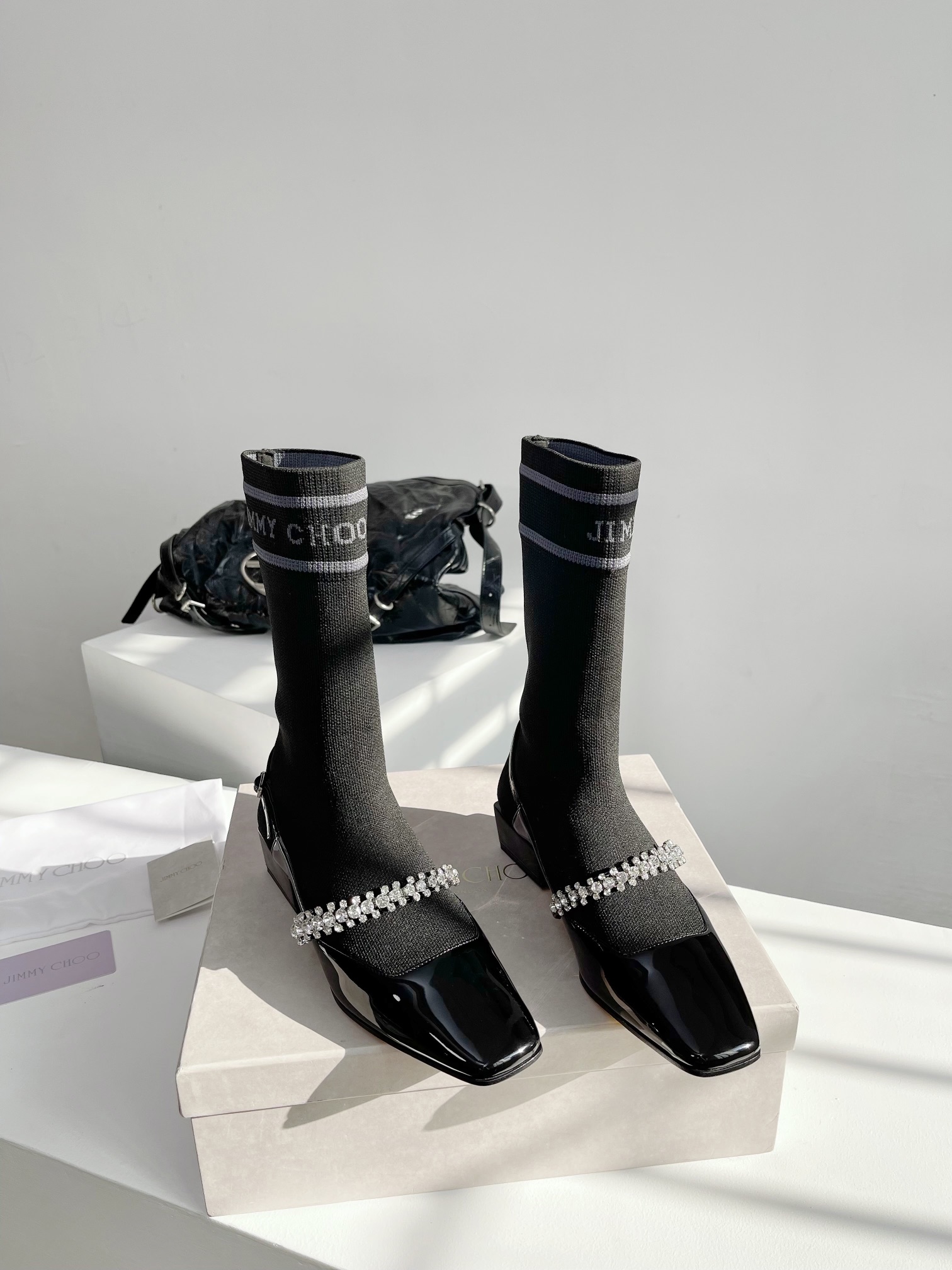 New Jimmy Choo Sock-Deep Boots by Zhou Zhi Jie in Black and White, Sizes 35-40 - 图片 4
