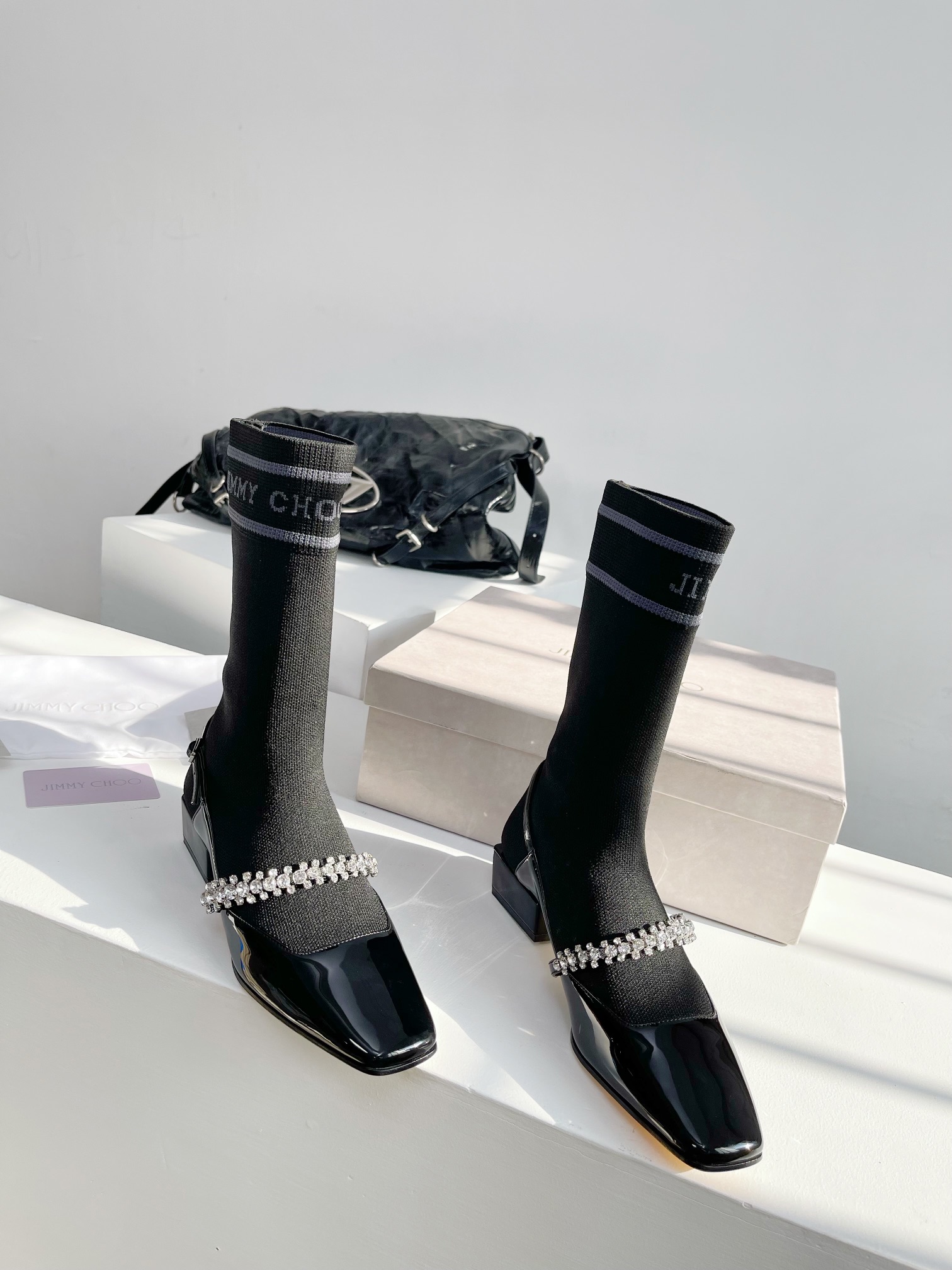 New Jimmy Choo Sock-Deep Boots by Zhou Zhi Jie in Black and White, Sizes 35-40 - 图片 2