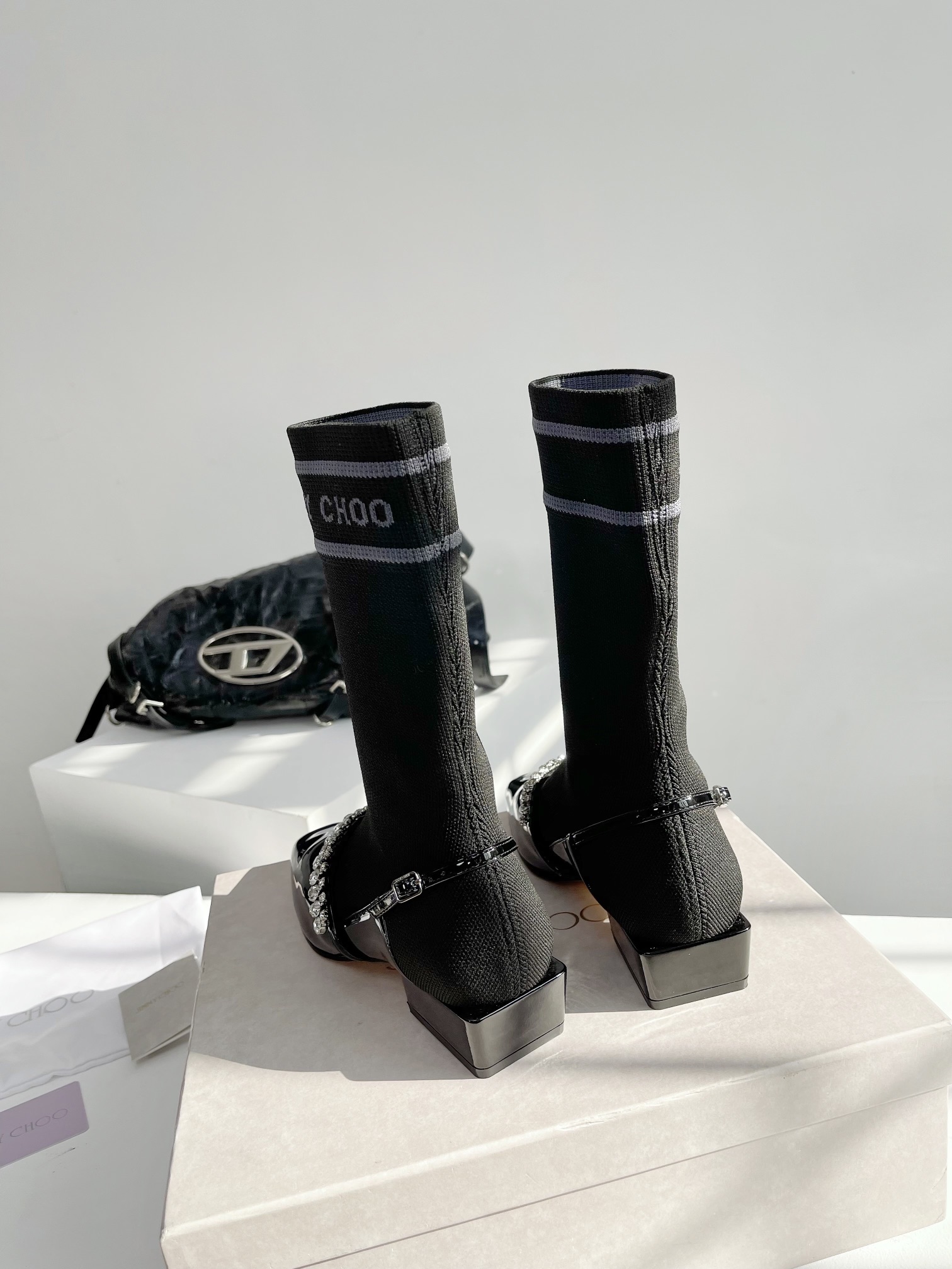 New Jimmy Choo Sock-Deep Boots by Zhou Zhi Jie in Black and White, Sizes 35-40 - 图片 7