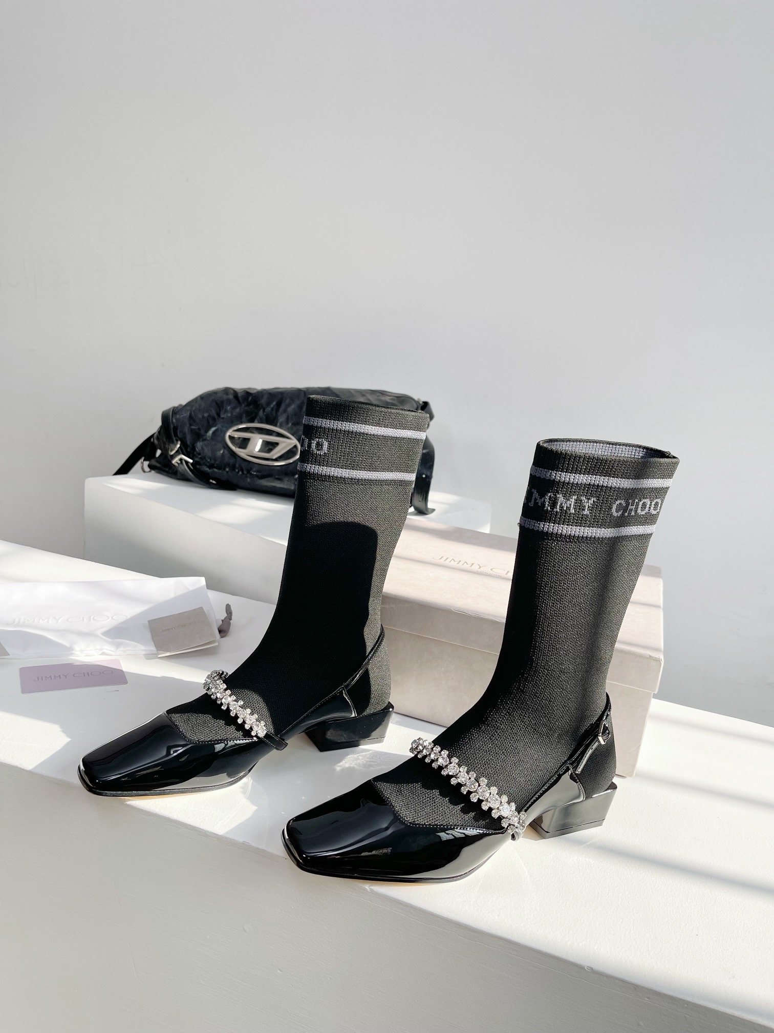 New Jimmy Choo Sock-Deep Boots by Zhou Zhi Jie in Black and White, Sizes 35-40 - 图片 3