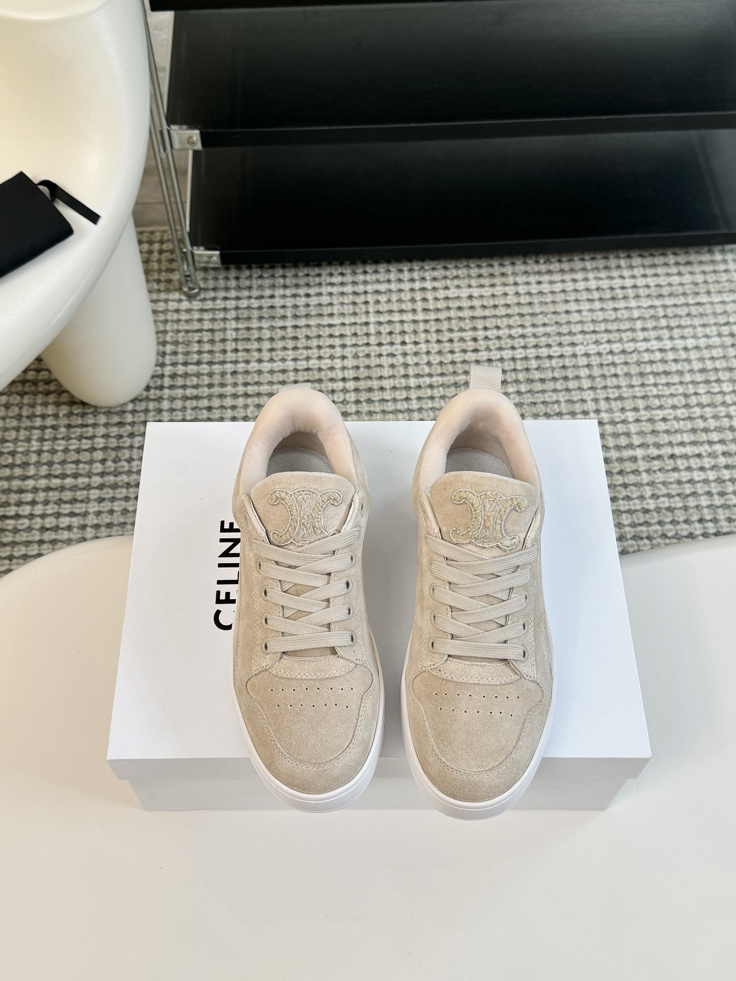 Celine Chaussures De Skate Chaussures Décontractées Blanc Chamois Caoutchouc Vintage Peu importe