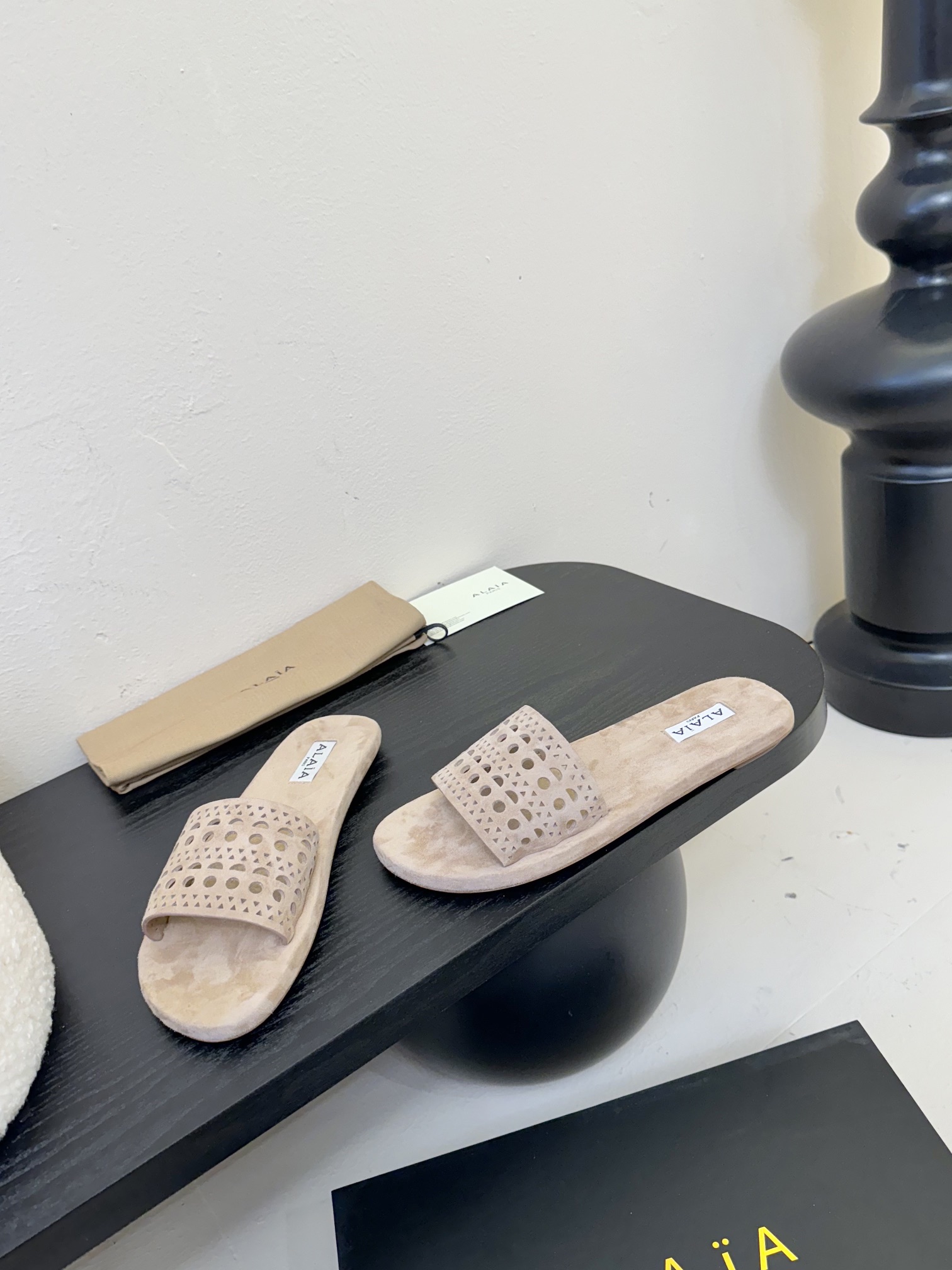 ALAIA Beige Leather Laser-Cut Flat Sandals Slides, Comfortable and Stylish 6 i1742380843 3328 5
