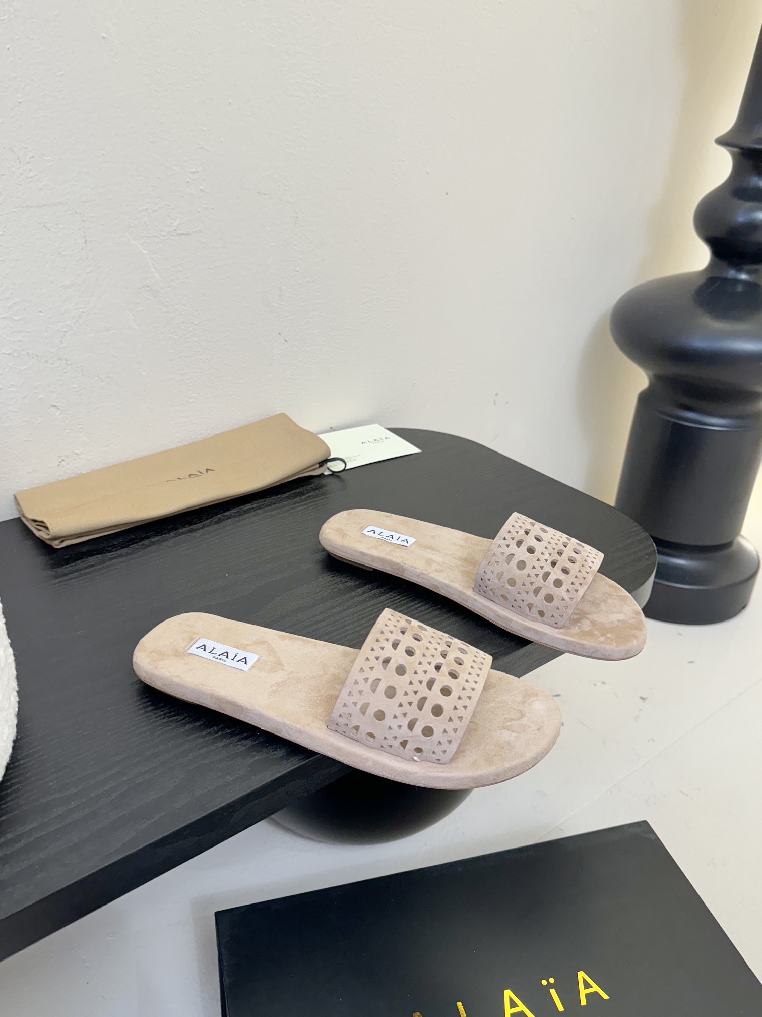 ALAIA Beige Leather Laser-Cut Flat Sandals Slides, Comfortable and Stylish 4 i1742380843 6878 8