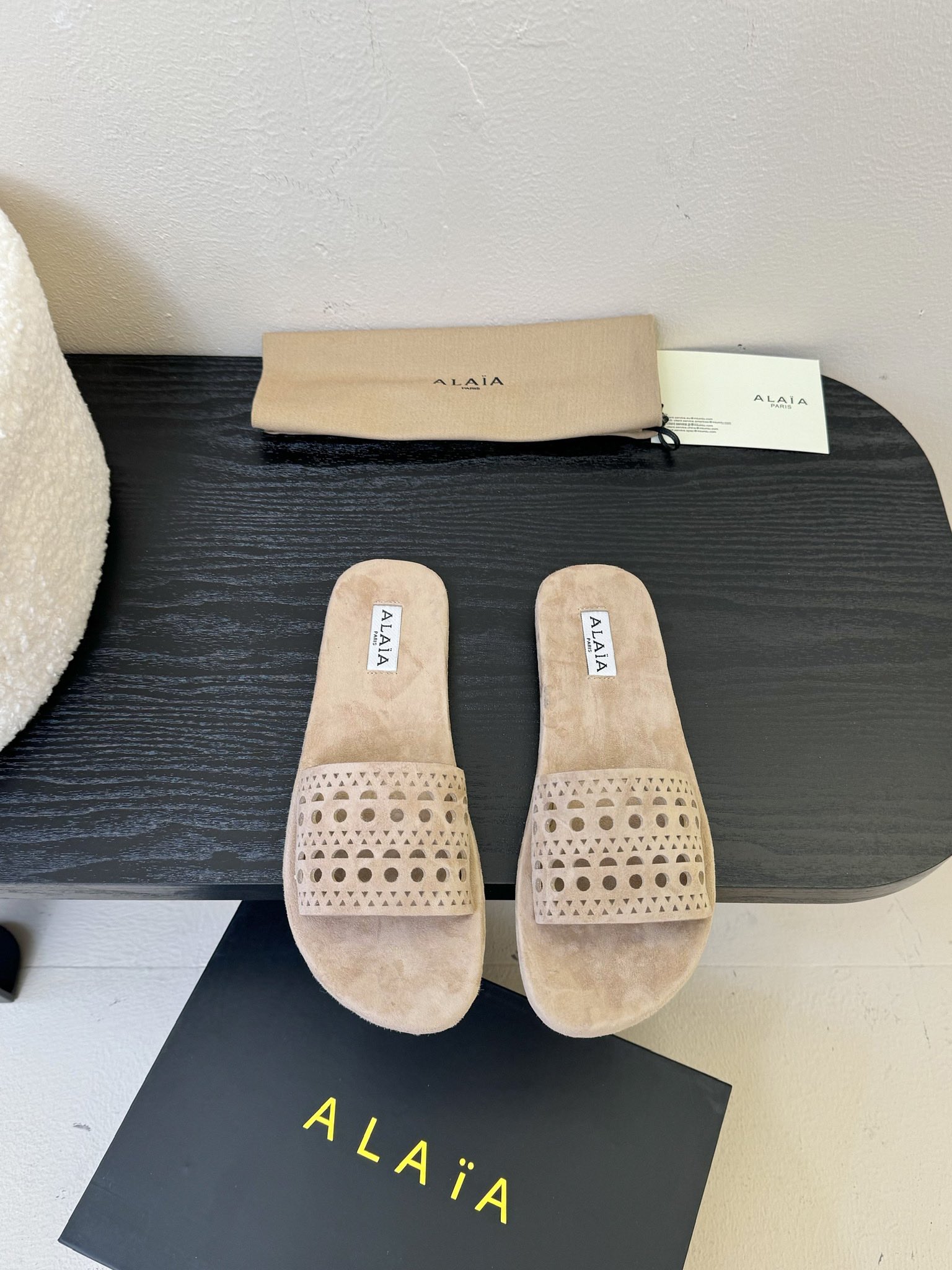 ALAIA Beige Leather Laser-Cut Flat Sandals Slides, Comfortable and Stylish 3 i1742380843 885 6