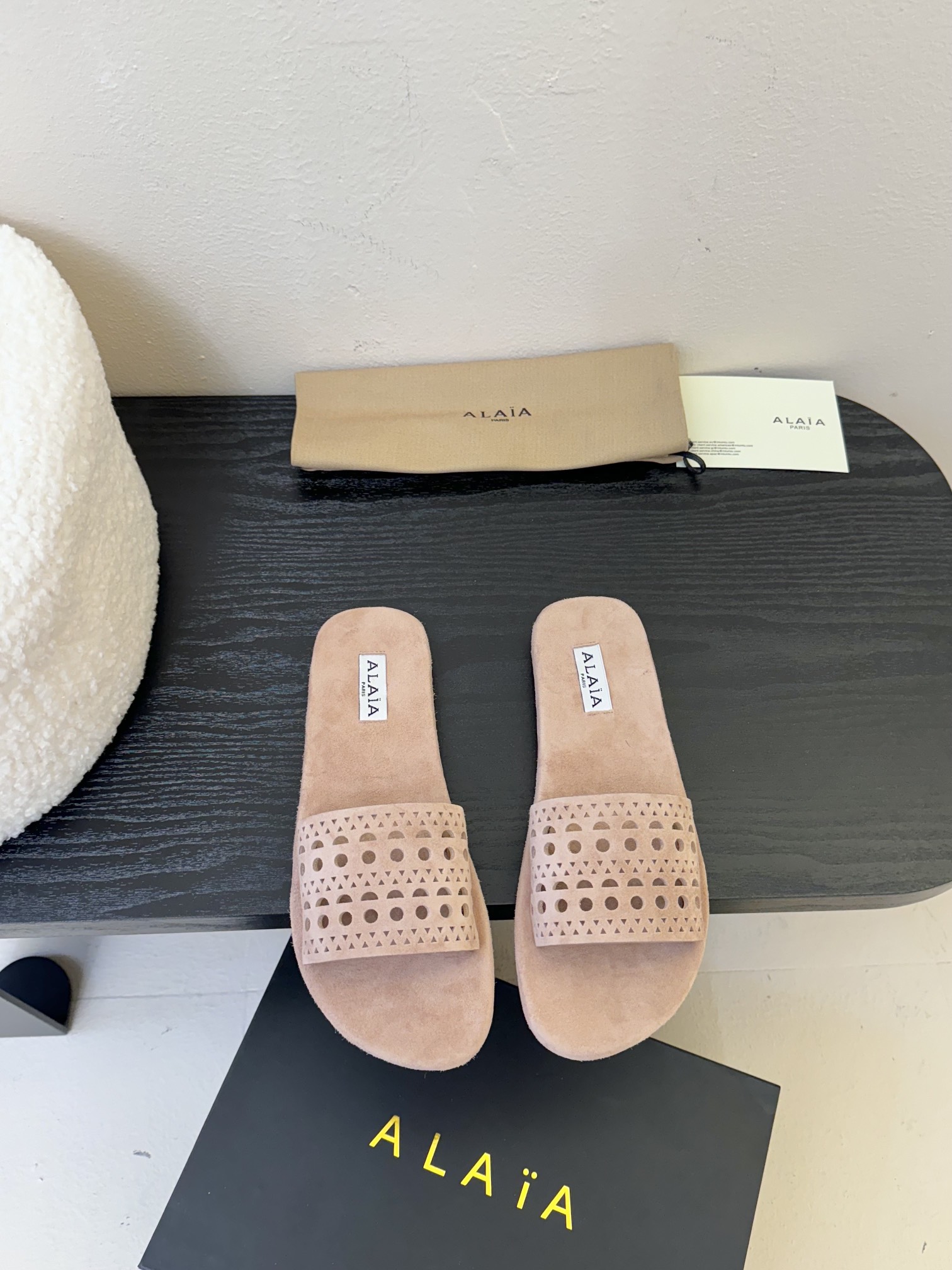 ALAÏA Perforated Suede Flat Slides, Soft Leather Insole, Italian Leather Sole 3 i1742380995 2385 0