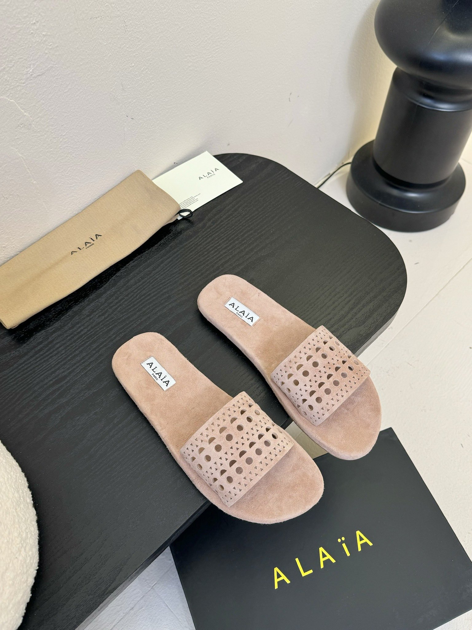 ALAÏA Perforated Suede Flat Slides, Soft Leather Insole, Italian Leather Sole 2 i1742380995 8473 3