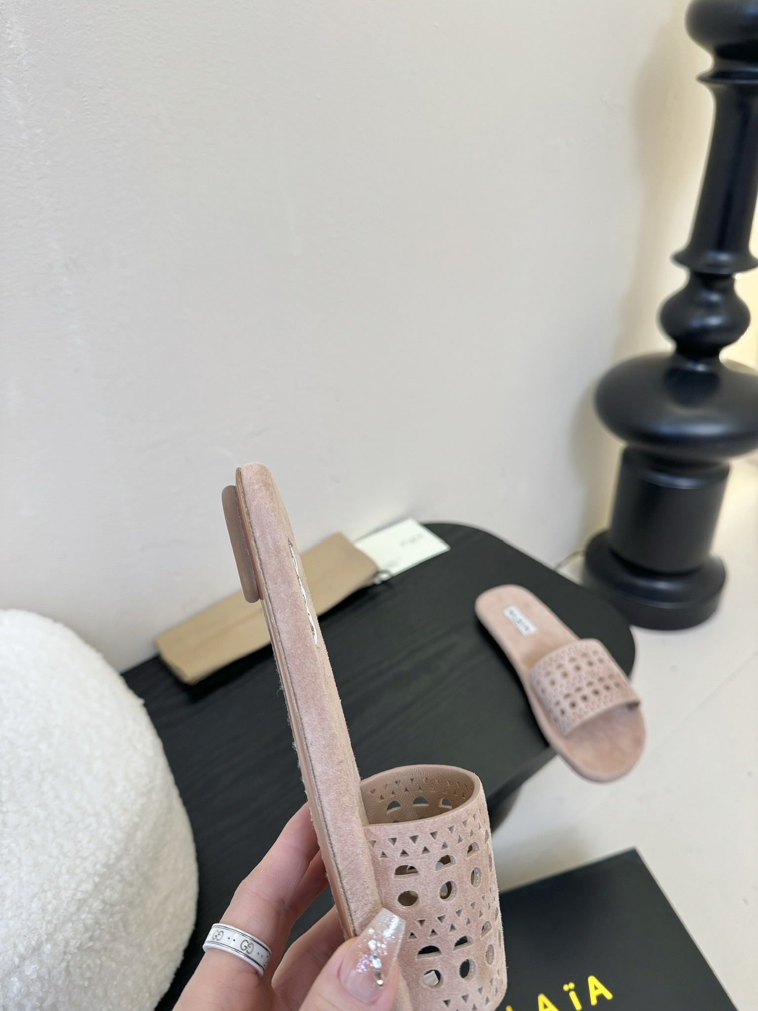ALAÏA Perforated Suede Flat Slides, Soft Leather Insole, Italian Leather Sole 10 i1742380996 1945 7