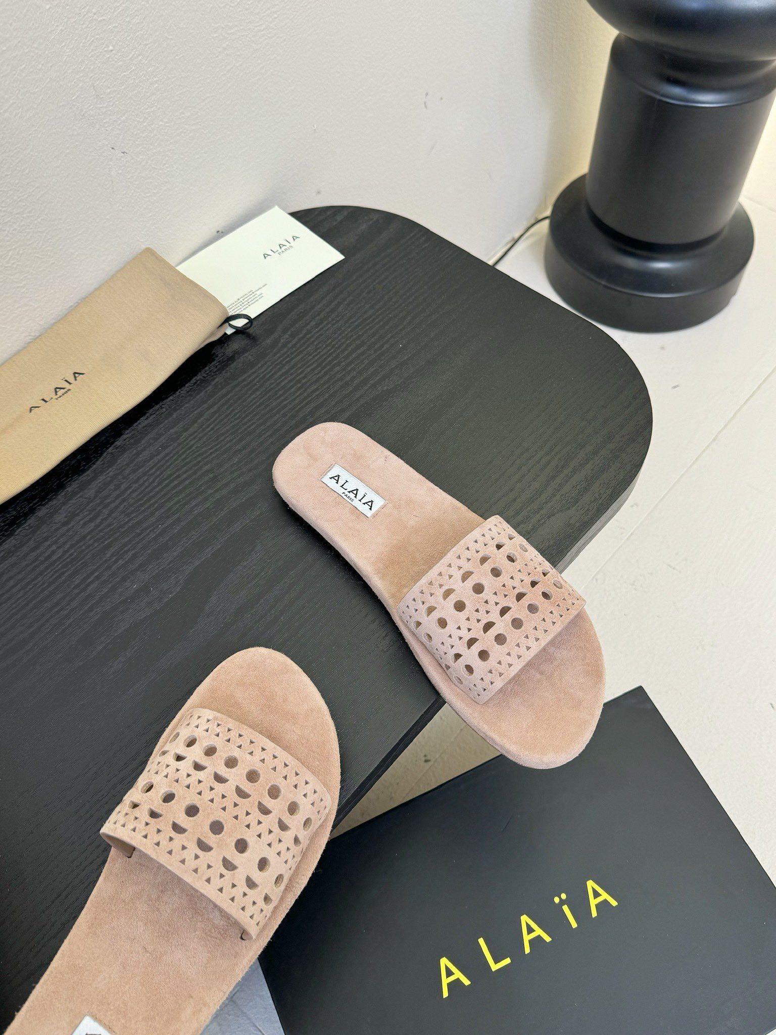 ALAÏA Perforated Suede Flat Slides, Soft Leather Insole, Italian Leather Sole 6 i1742380996 8386 4