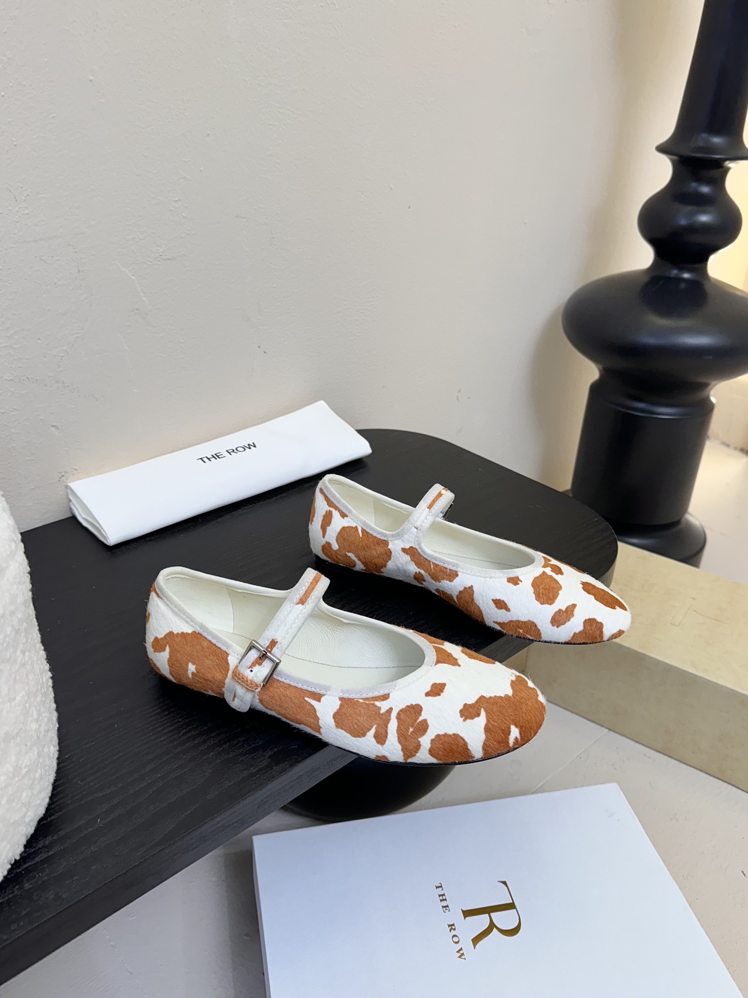 The Row Cow Print Mary Jane Ballet Flats Comfortable All-Season Shoes
