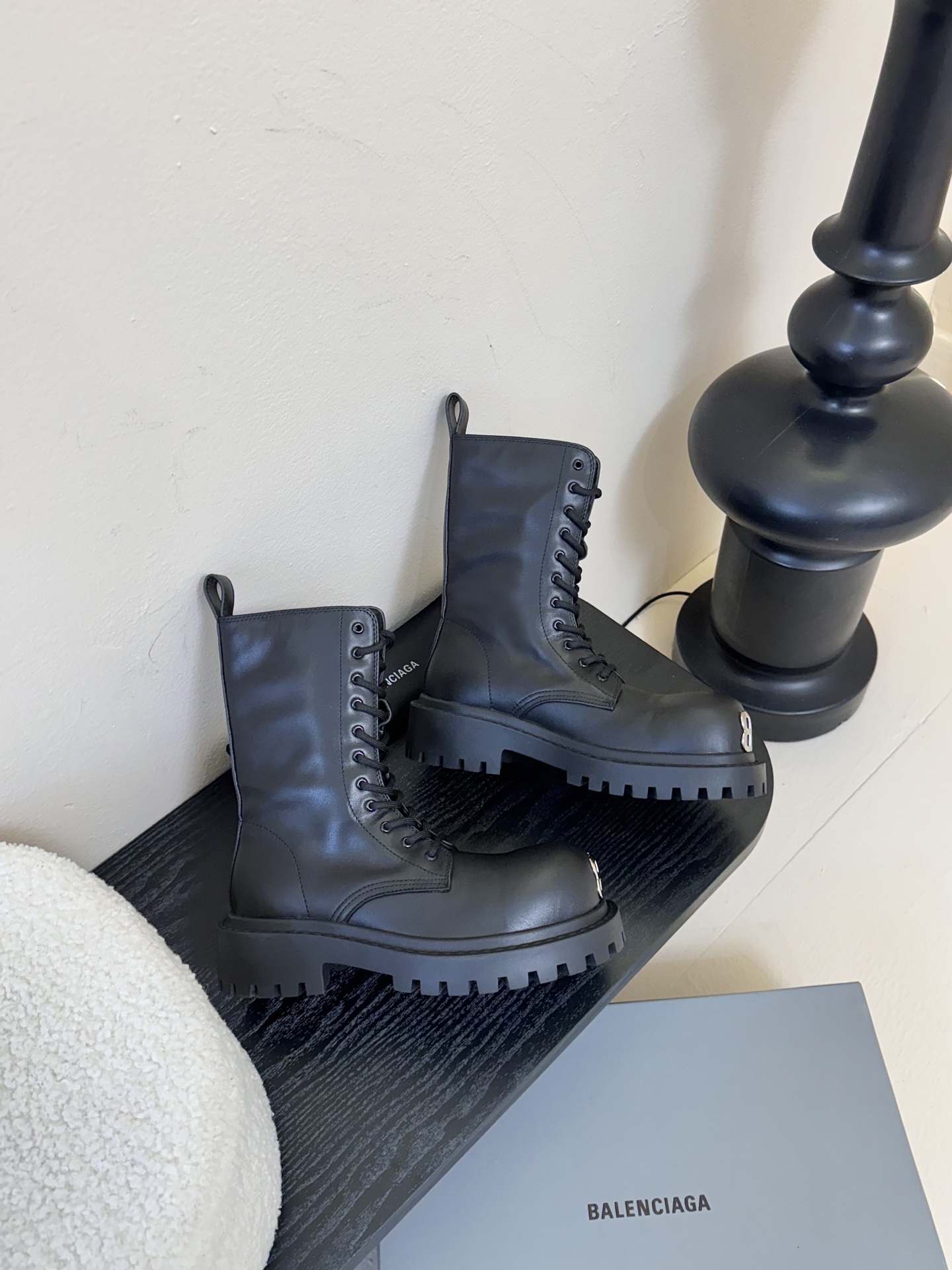 Balenciaga Hummer Lace-Up Booties, Black Leather, Chunky Lug Sole, Women's Size 5 i1755165421018 5210 0 3