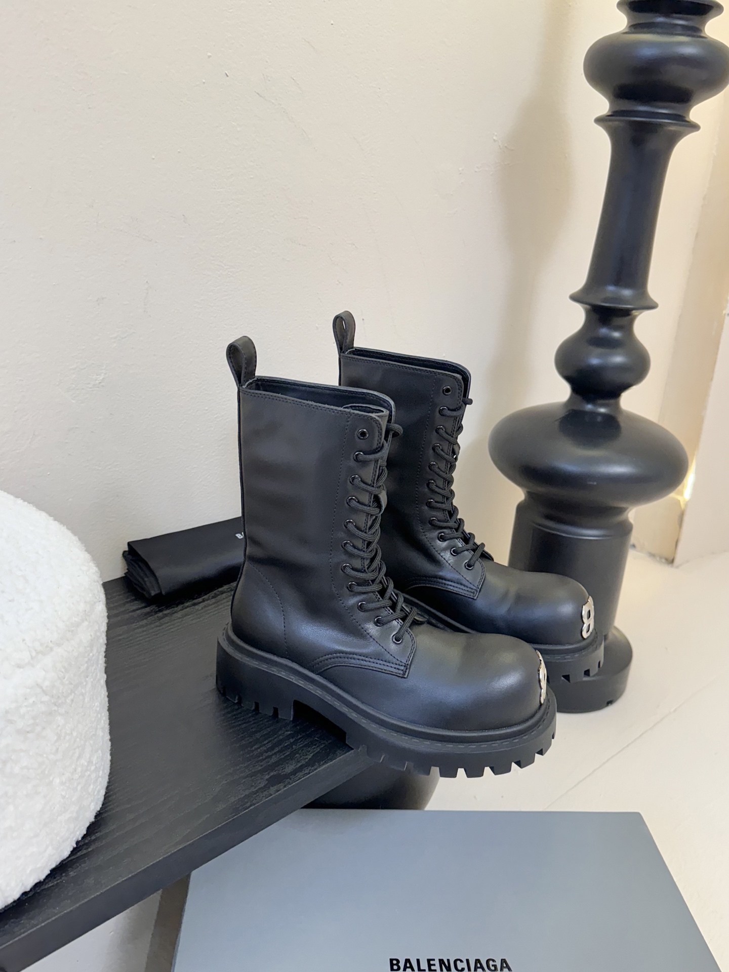 Balenciaga Hummer Lace-Up Booties, Black Leather, Chunky Lug Sole, Women's Size 3 i1755165421049 3130 0 1
