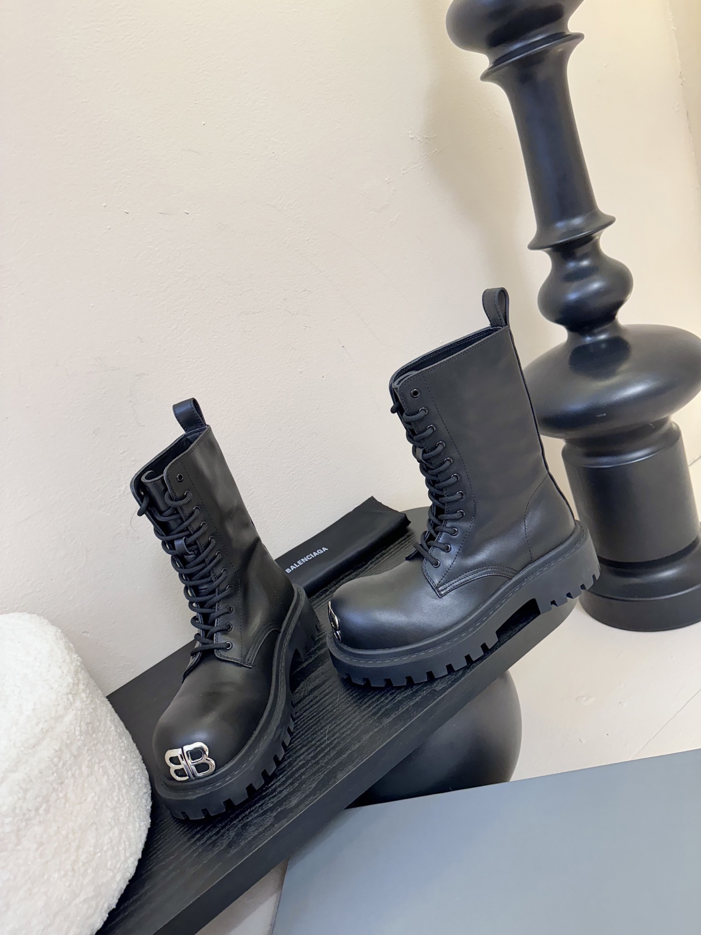 Balenciaga Hummer Lace-Up Booties, Black Leather, Chunky Lug Sole, Women's Size 4 i1755165421051 4741 0 2