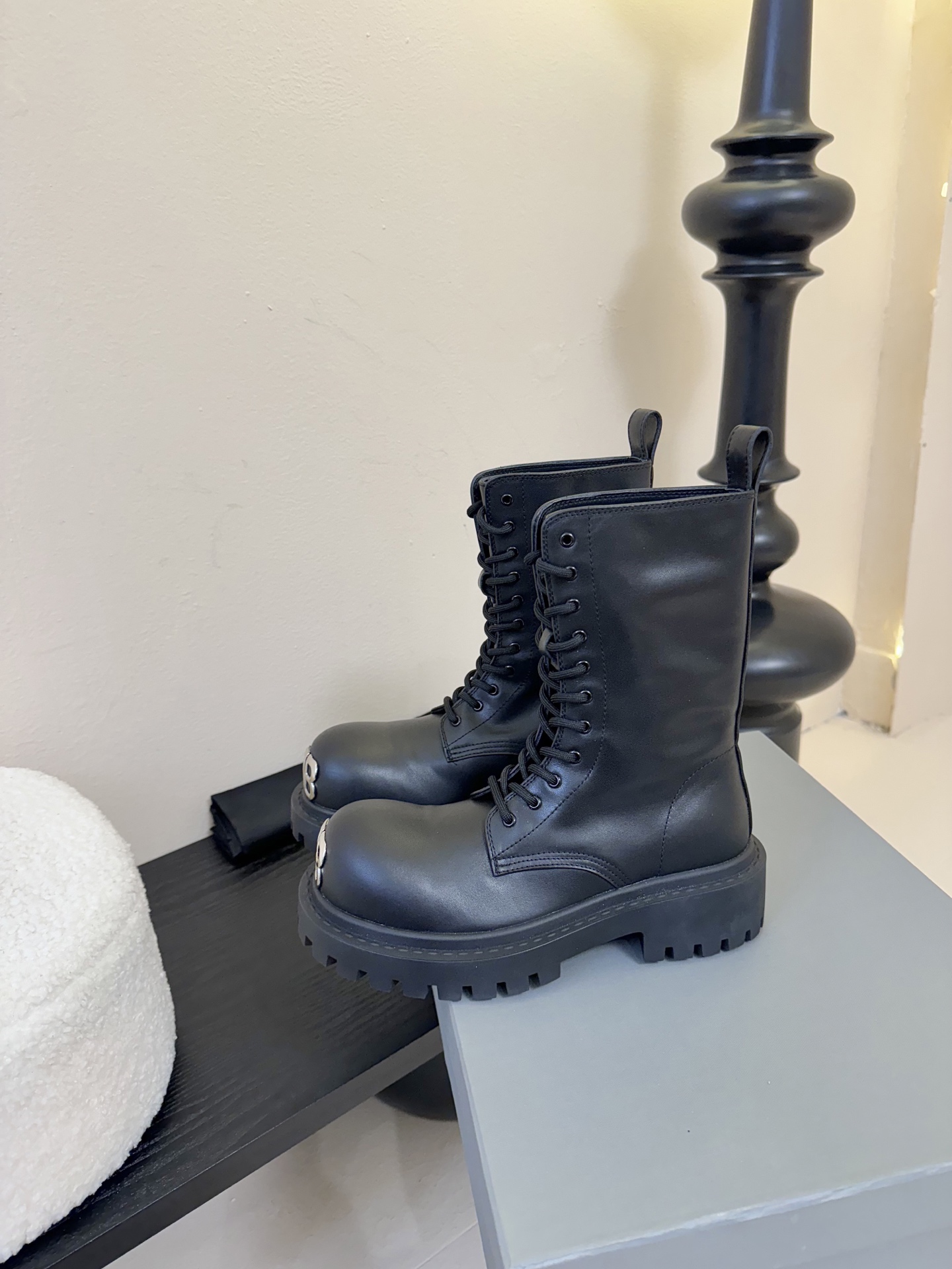 Balenciaga Hummer Lace-Up Booties, Black Leather, Chunky Lug Sole, Women's Size 6 i1755165421056 4691 0 4