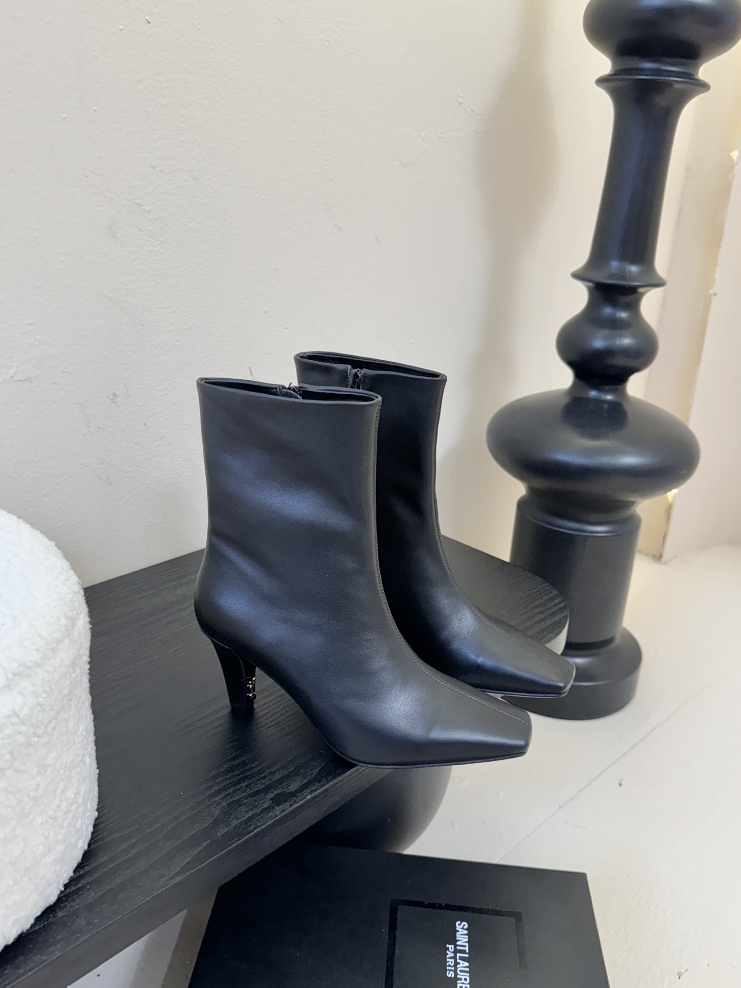 Yves Saint Laurent Women's Black Leather Heeled Ankle Boots, Size 35-40