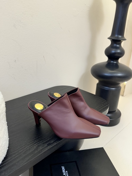 Yves Saint Laurent Women's Leather Heeled Mules, Pointed Toe, Burgundy 1 Yves Saint Laurent Women's Leather Heeled Mules, Pointed Toe, Burgundy