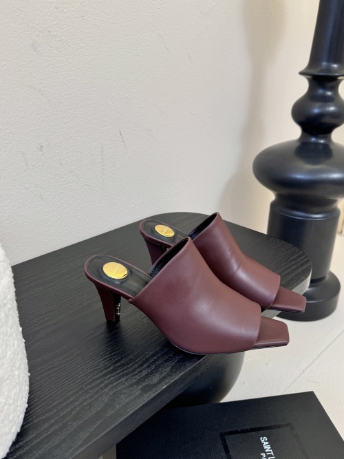 Yves Saint Laurent Women's Leather Heeled Mules, Burgundy, Size 35-40 1 Yves Saint Laurent Women's Leather Heeled Mules, Burgundy, Size 35-40