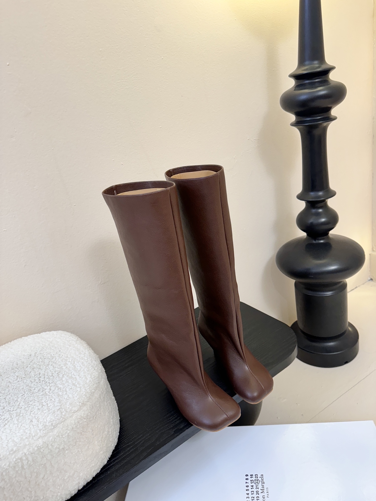 Margiela 玛吉拉真皮宽筒直筒长靴不过膝 2025秋冬新细高跟高筒靴MM6家tabi分趾鞋靴202