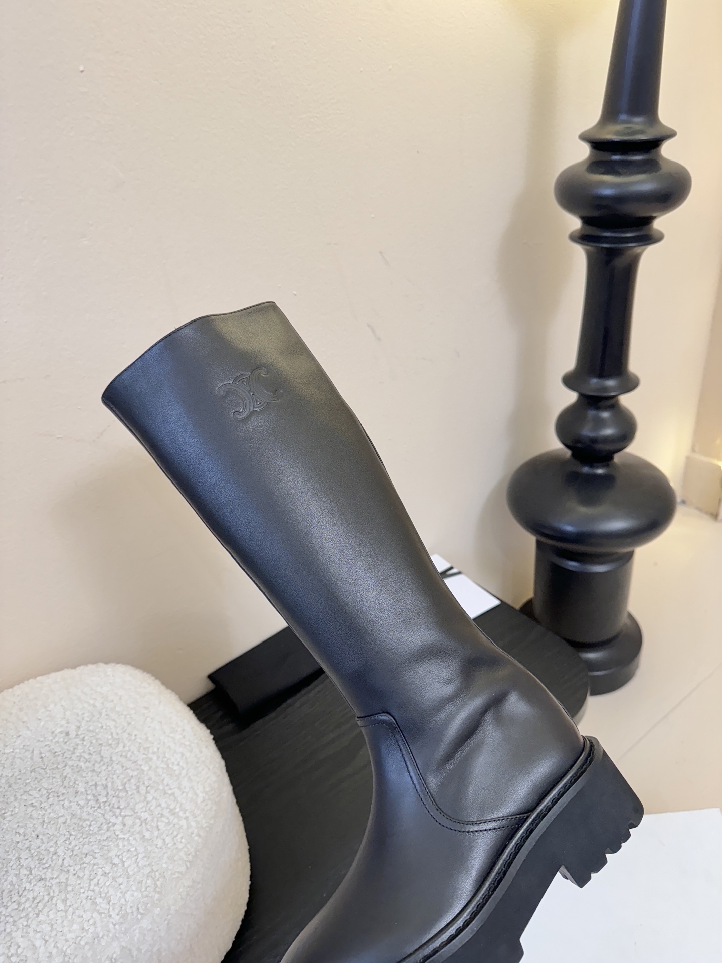 【CELINE·思琳】赛琳2025秋冬款BULKY BUCKLED系列拼色一脚蹬交叉搭扣长靴松紧带帆布短