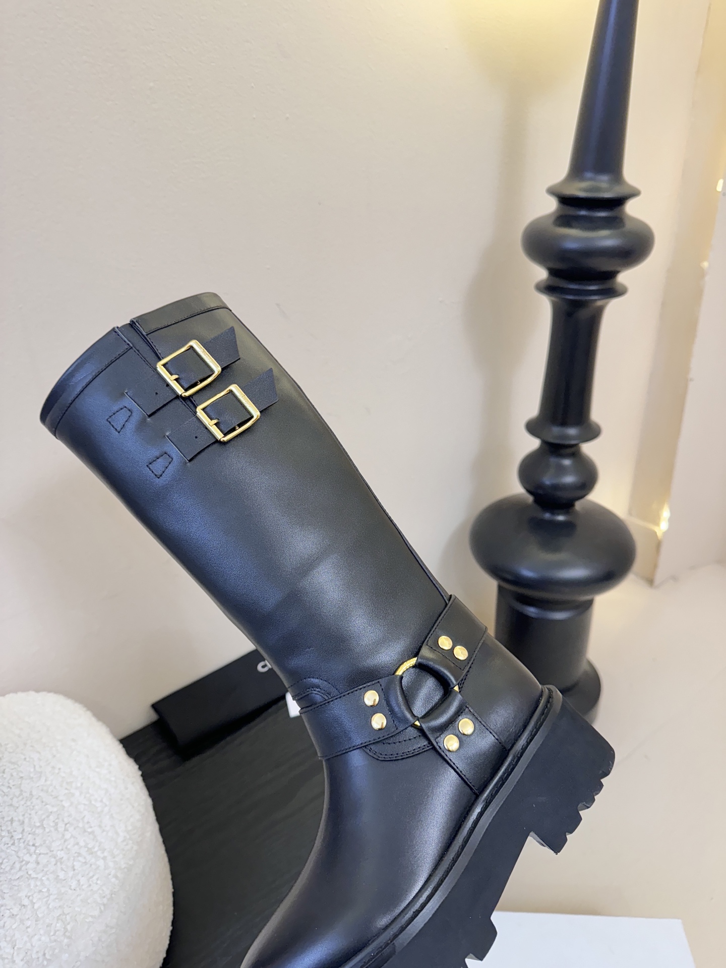 【CELINE·思琳】赛琳2025秋冬款BULKY BUCKLED系列拼色一脚蹬交叉搭扣长靴松紧带帆布短