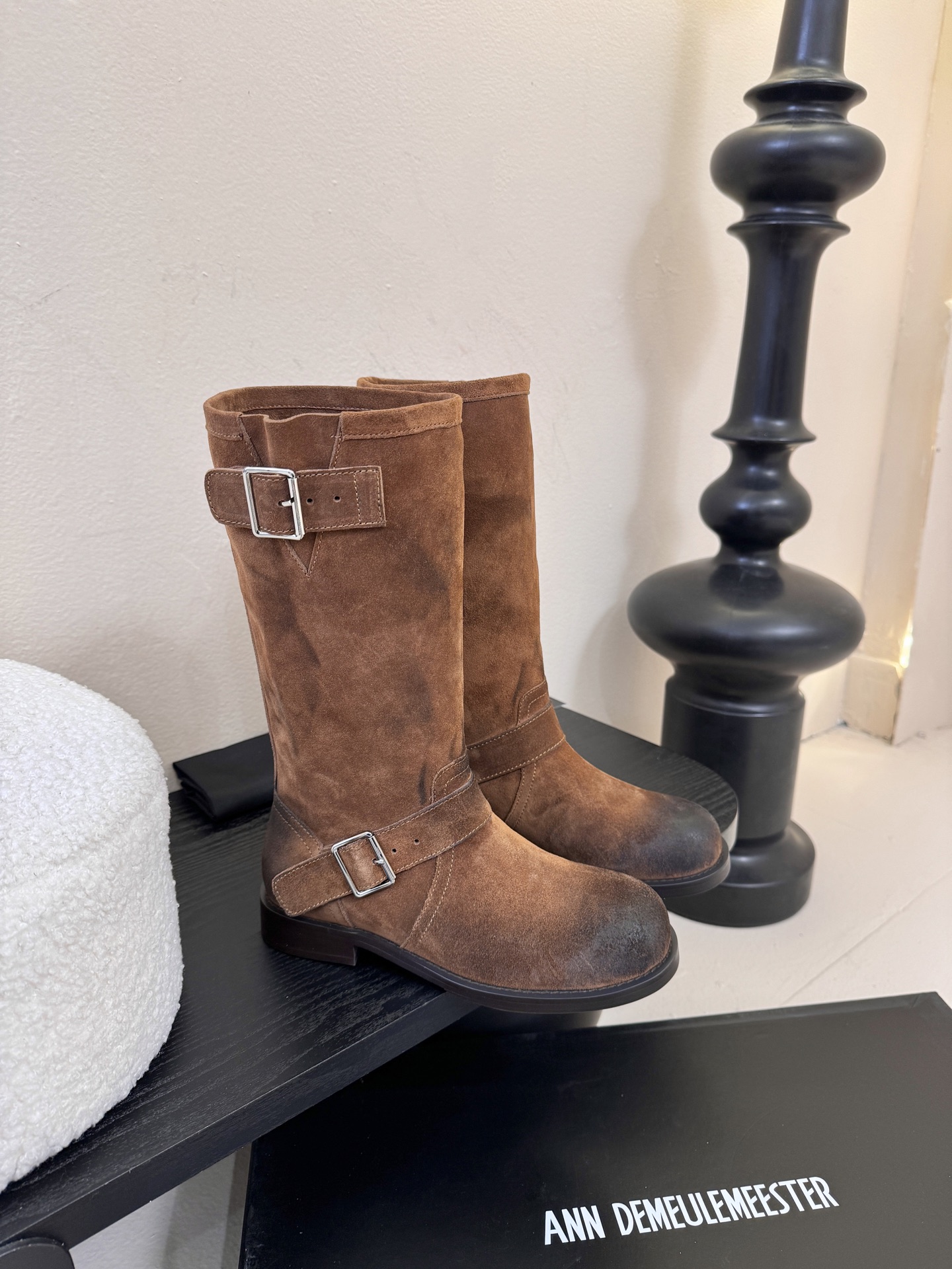 ANNAnn Demeulemeester 饰扣袢可拆设计及膝靴DEMEULEMEESTE😍秋冬系列款骑