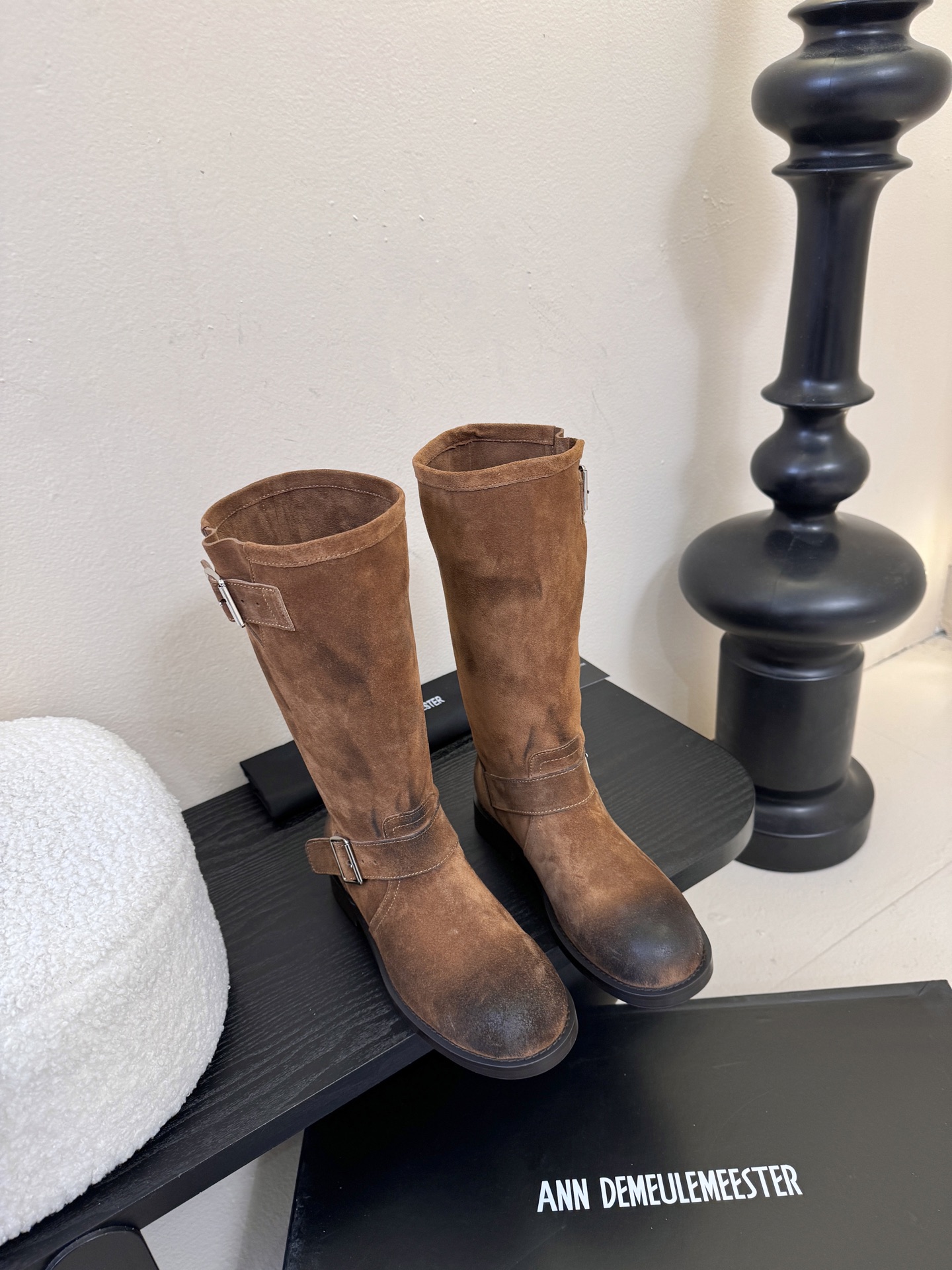 ANNAnn Demeulemeester 饰扣袢可拆设计及膝靴DEMEULEMEESTE😍秋冬系列款骑