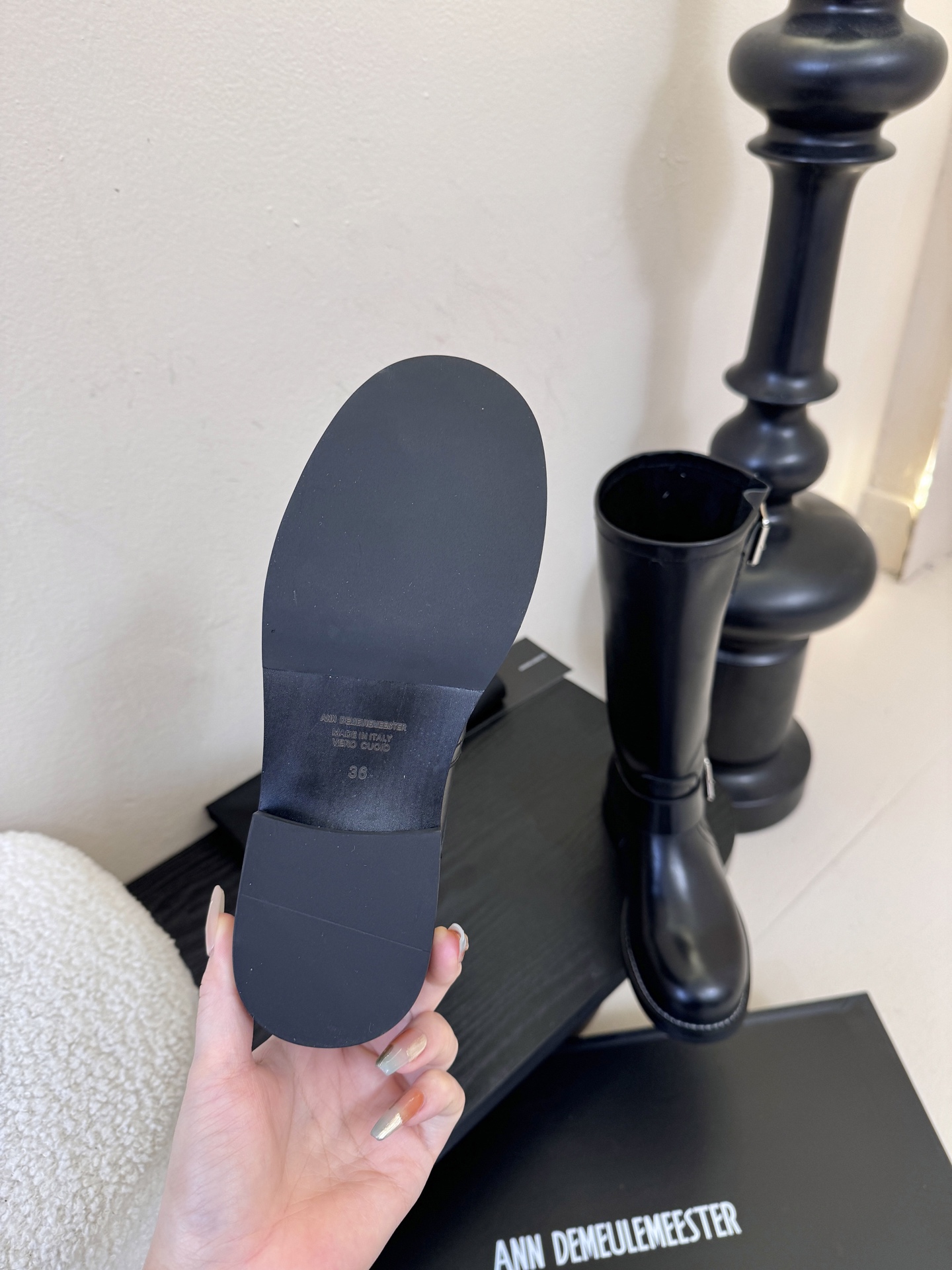 ANNAnn Demeulemeester 饰扣袢可拆设计及膝靴DEMEULEMEESTE😍秋冬系列款骑