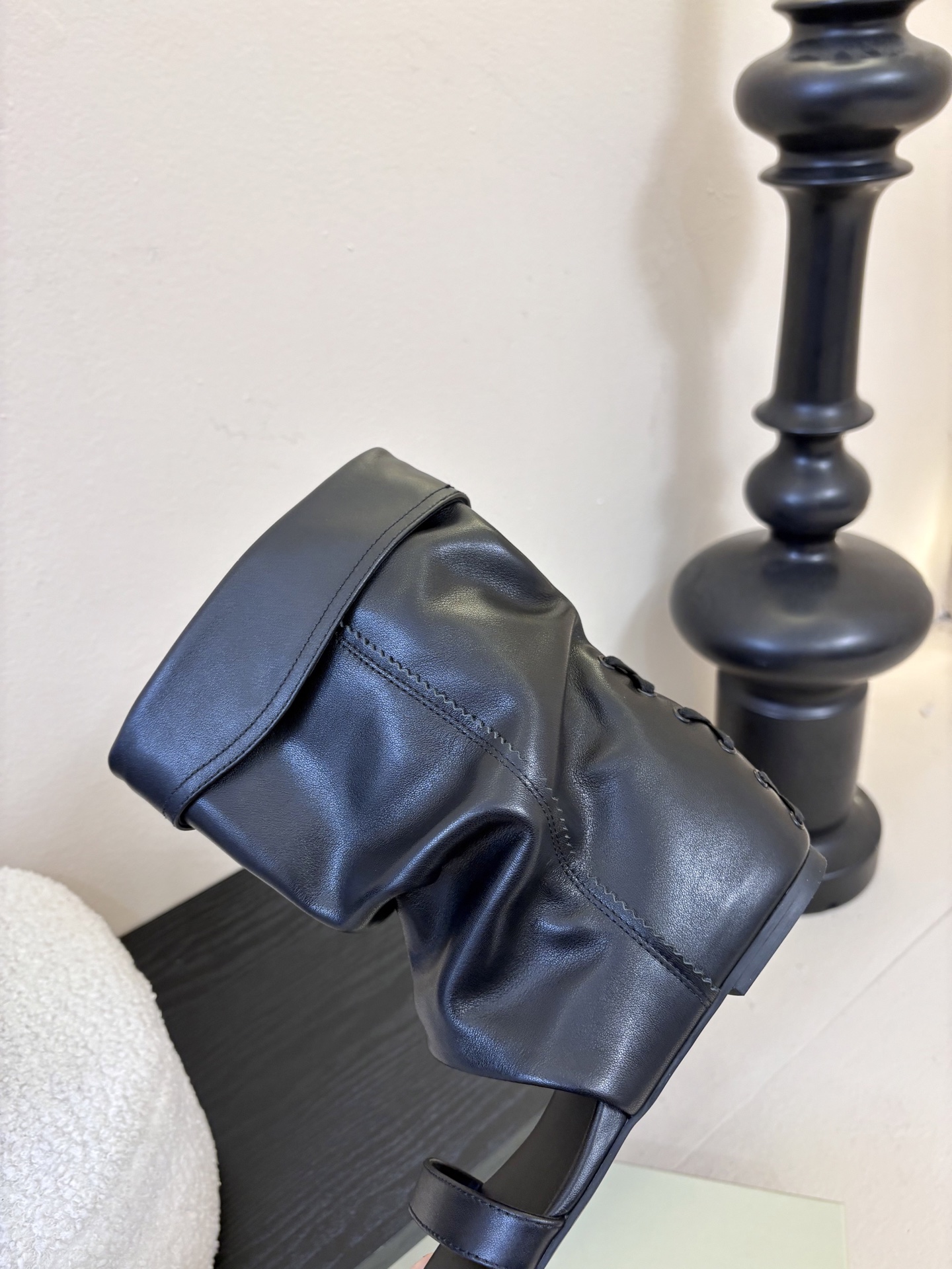 内增高4cmUNFOLIO一字带新款走秀款堆堆靴❗️慵懒法欧风，飒爆了💥 自然❗️舒适❗️洒脱❗️时髦精