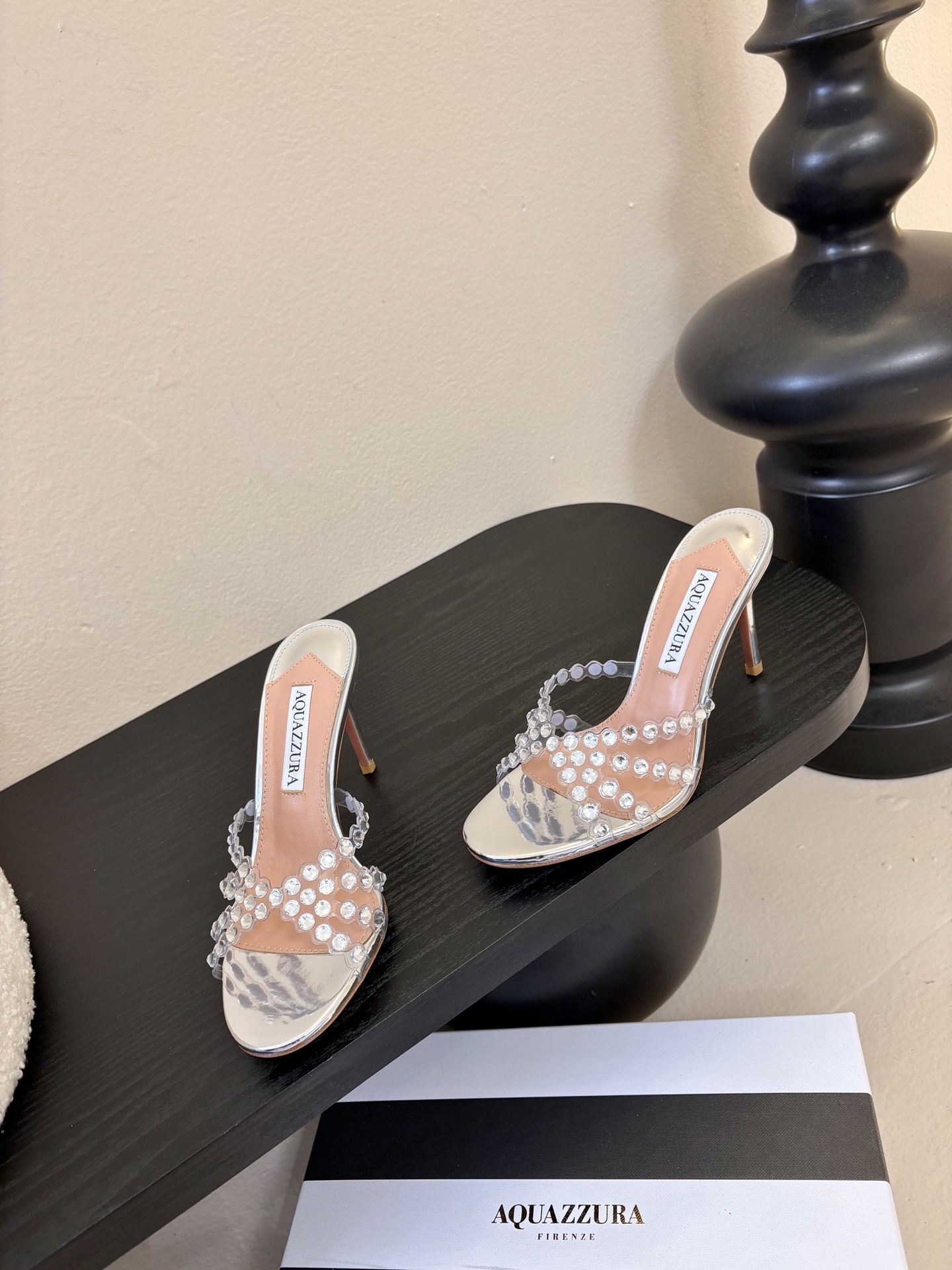 AQUAZZURA大菠萝水钻装饰高跟鞋凉拖2026春夏最新款交叉水钻凉鞋 上脚超级有气质·既简洁又时髦 