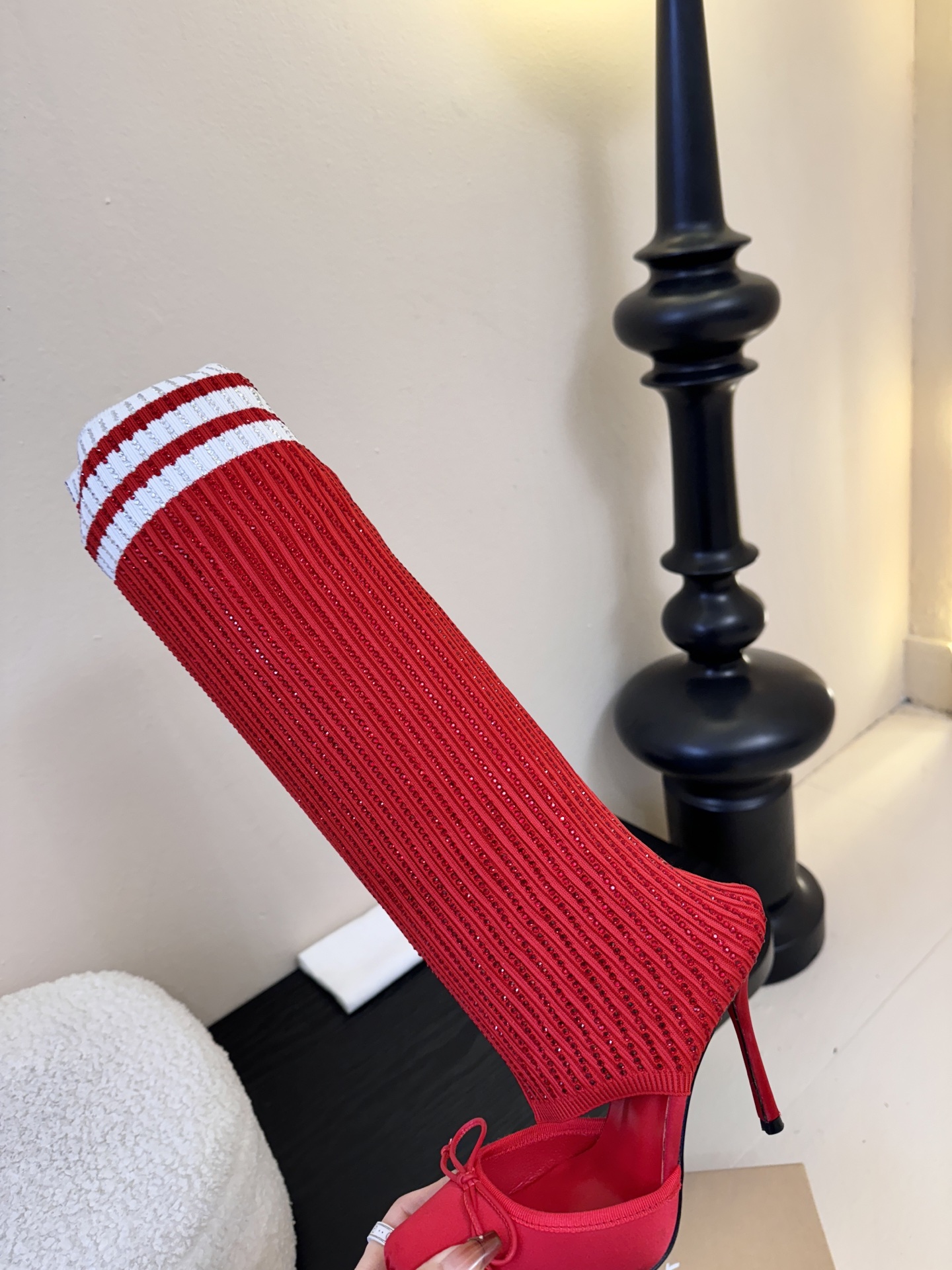 Christian Loubotti CL红底鞋F030 2026ss新款蝴蝶结仙女风高跟鞋毛线筒袜子靴