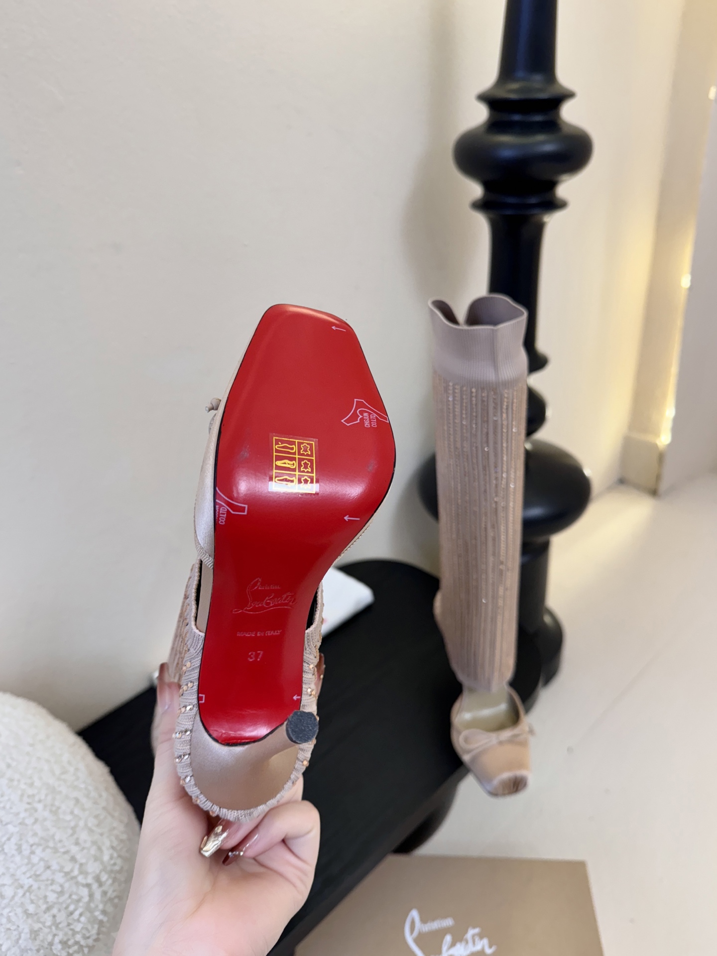 Christian Loubotti CL红底鞋F030 2026ss新款蝴蝶结仙女风高跟鞋毛线筒袜子靴