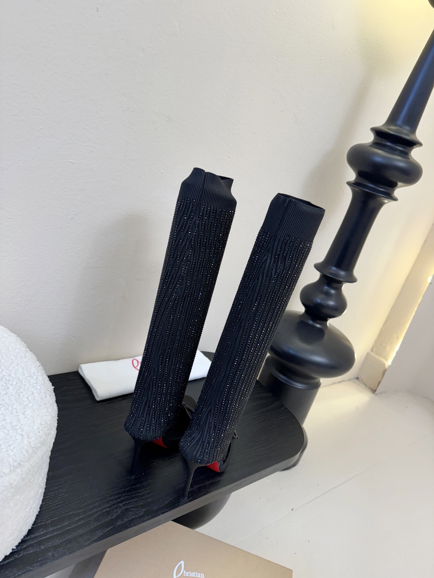 Christian Loubotti CL红底鞋F030 2026ss新款蝴蝶结仙女风高跟鞋毛线筒袜子靴