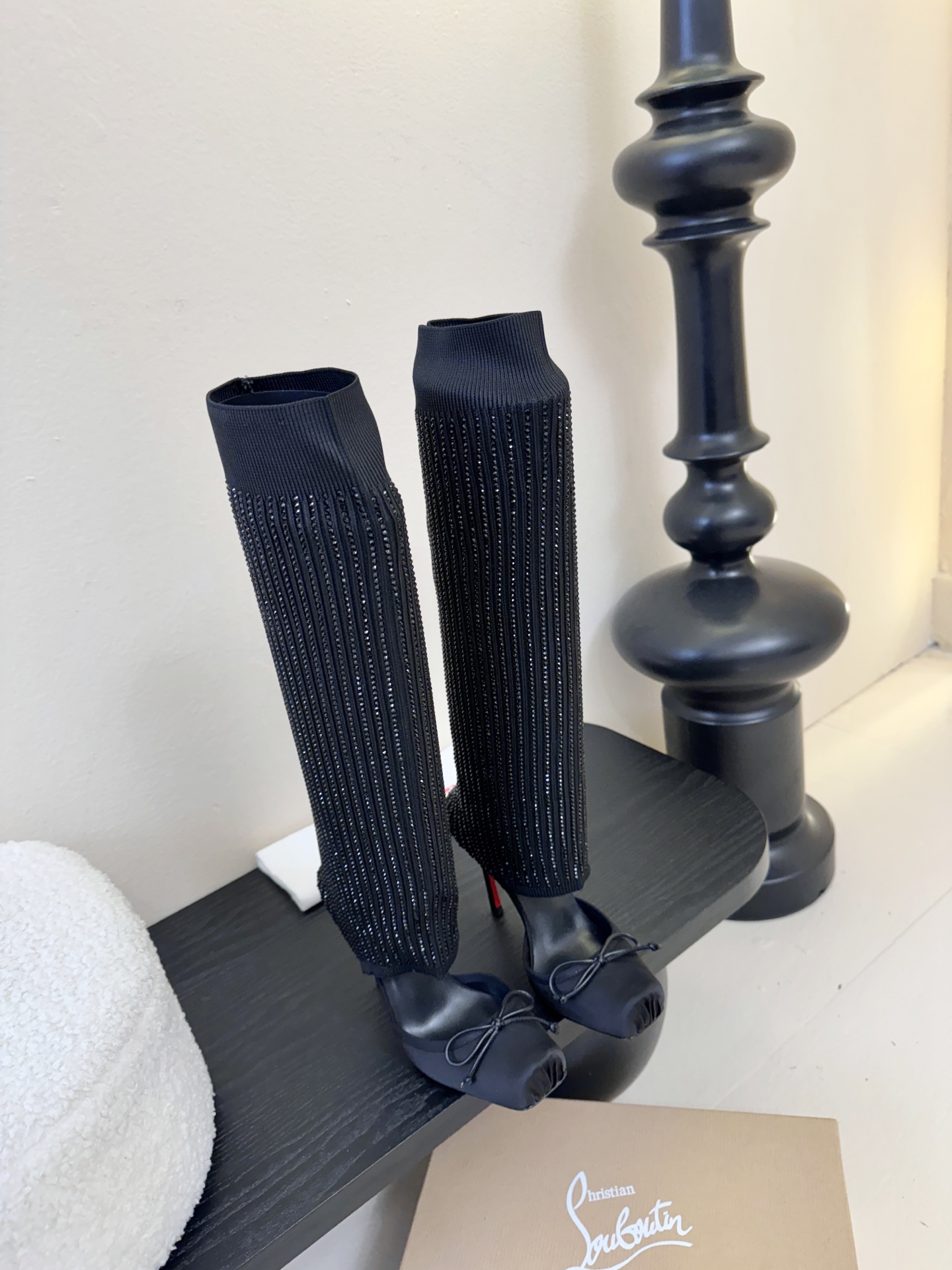 Christian Loubotti CL红底鞋F030 2026ss新款蝴蝶结仙女风高跟鞋毛线筒袜子靴