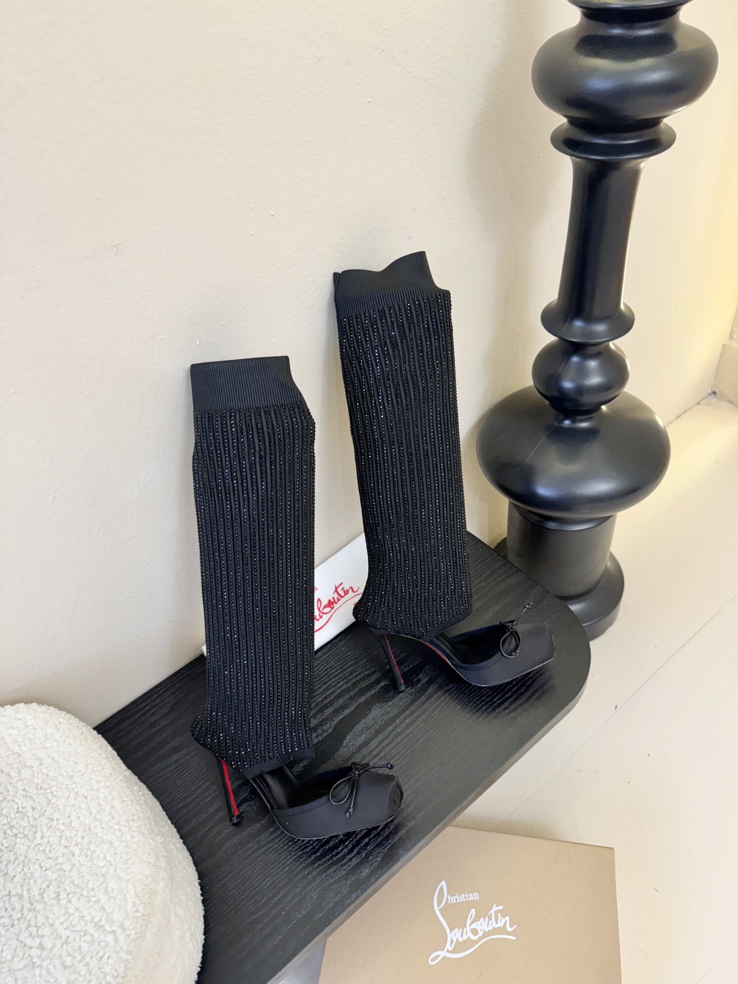 Christian Loubotti CL红底鞋F030 2026ss新款蝴蝶结仙女风高跟鞋毛线筒袜子靴