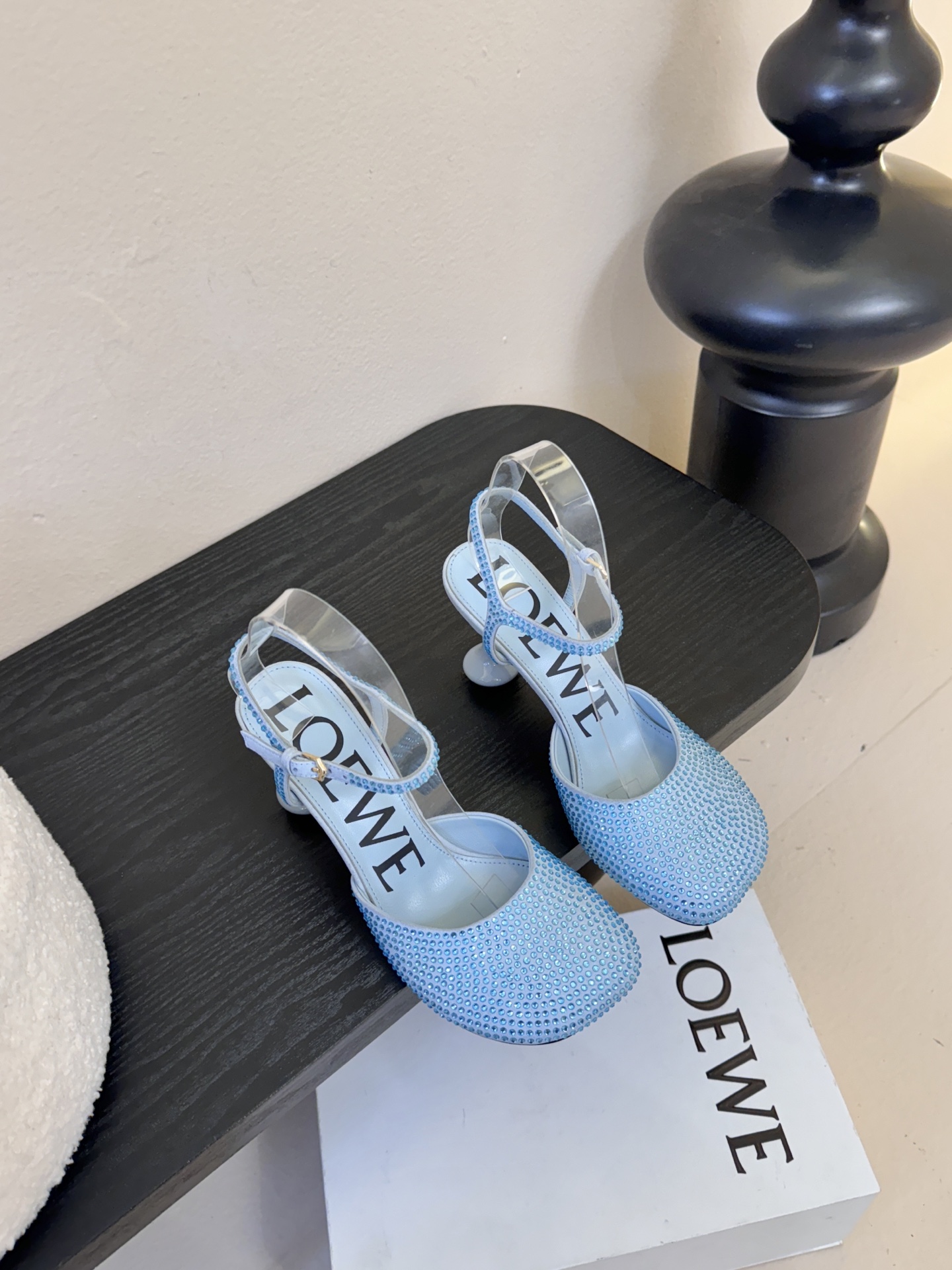 LOEWE罗意威 满钻玛丽珍凉鞋王炸组合！💎 冰蓝、黑粉、裸粉三色全配齐平底1cm+高跟8.5cm 不用