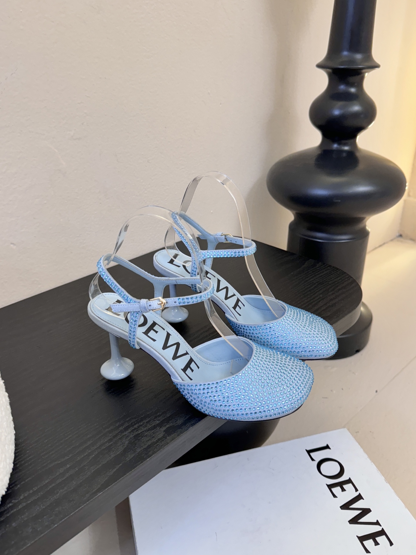 LOEWE罗意威 满钻玛丽珍凉鞋王炸组合！💎 冰蓝、黑粉、裸粉三色全配齐平底1cm+高跟8.5cm 不用