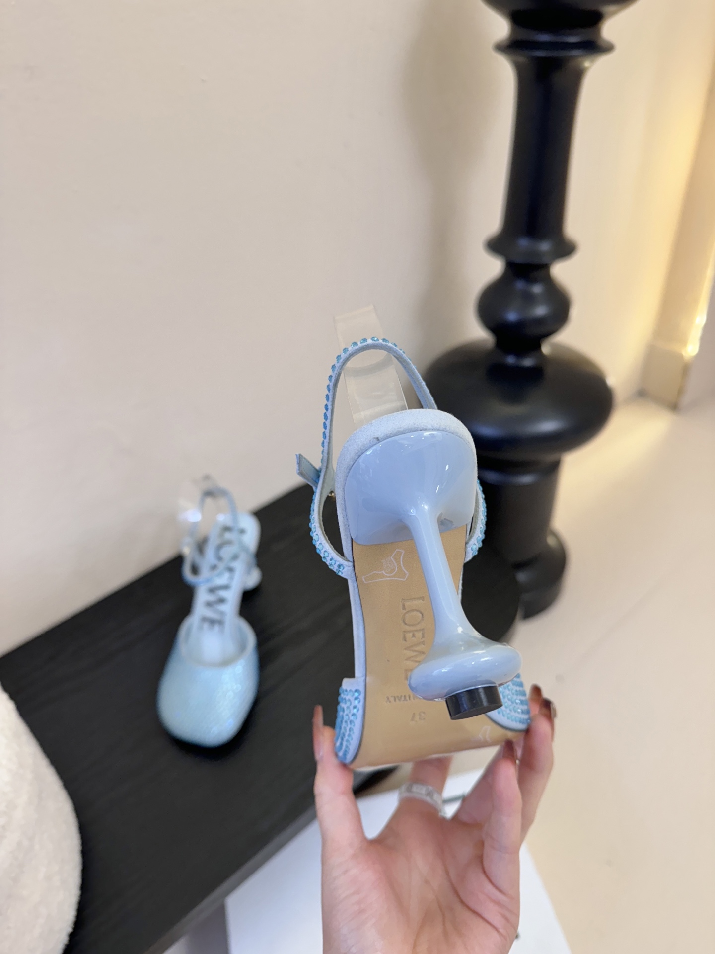 LOEWE罗意威 满钻玛丽珍凉鞋王炸组合！💎 冰蓝、黑粉、裸粉三色全配齐平底1cm+高跟8.5cm 不用