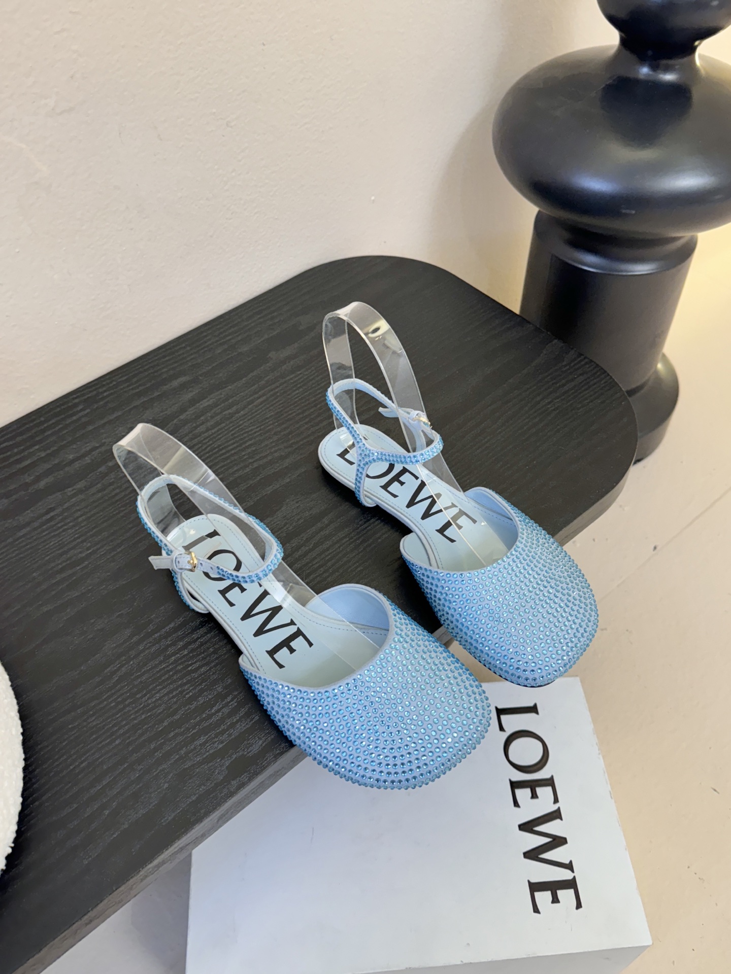 LOEWE罗意威 满钻玛丽珍凉鞋王炸组合！💎 冰蓝、黑粉、裸粉三色全配齐平底1cm+高跟8.5cm 不用