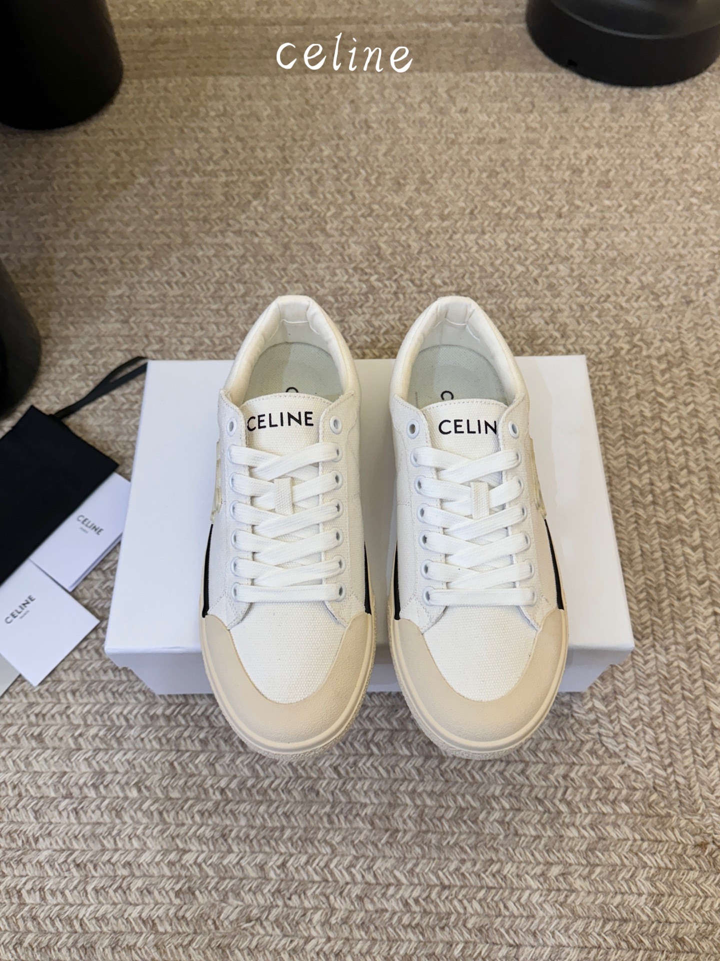 CELIN* 低帮凯旋门帆布鞋鞋后帮和侧面压印CELINE标志厚底面包鞋2025春夏新款女凯旋门徽标系带