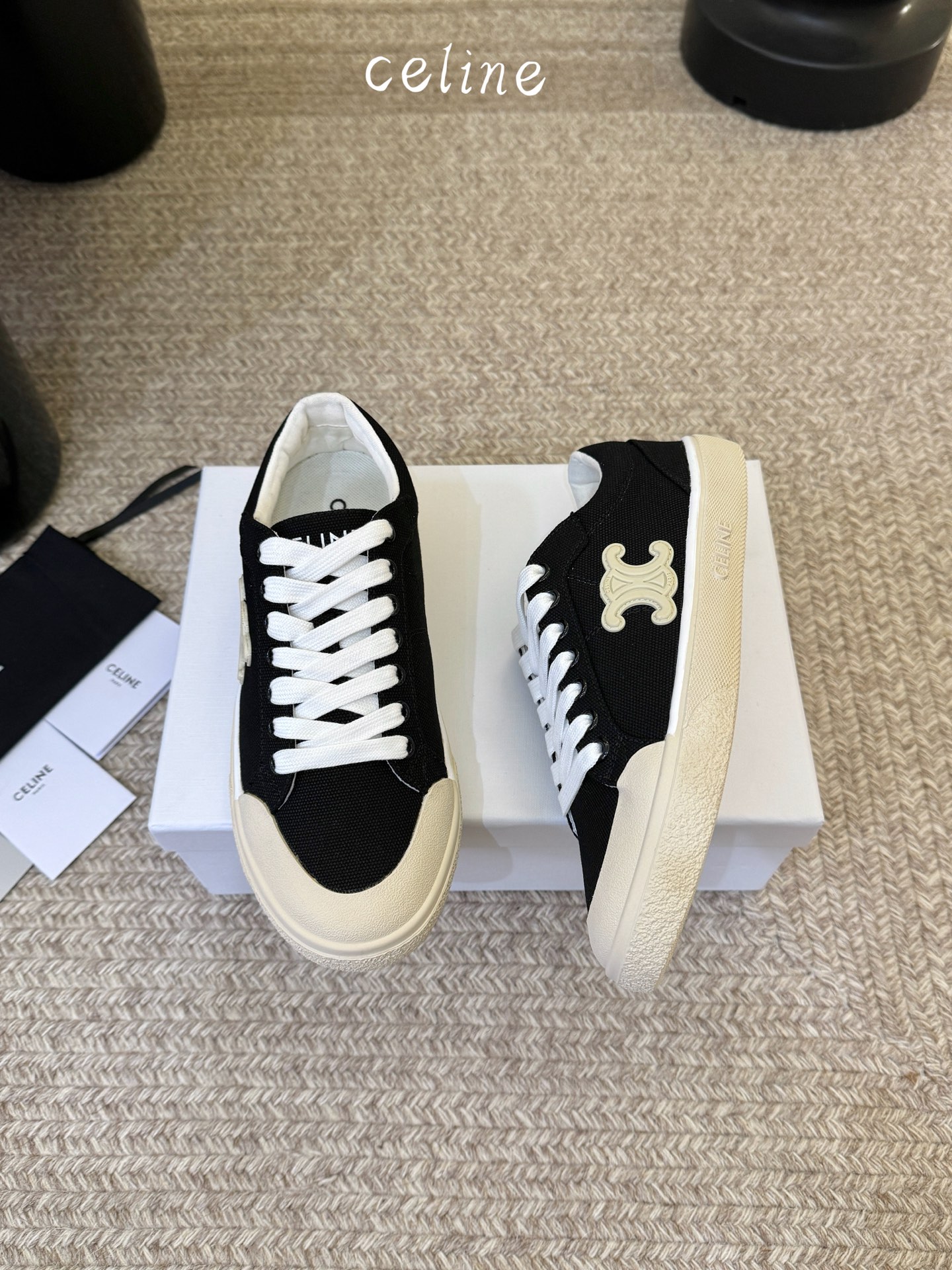 CELIN* 低帮凯旋门帆布鞋鞋后帮和侧面压印CELINE标志厚底面包鞋2025春夏新款女凯旋门徽标系带