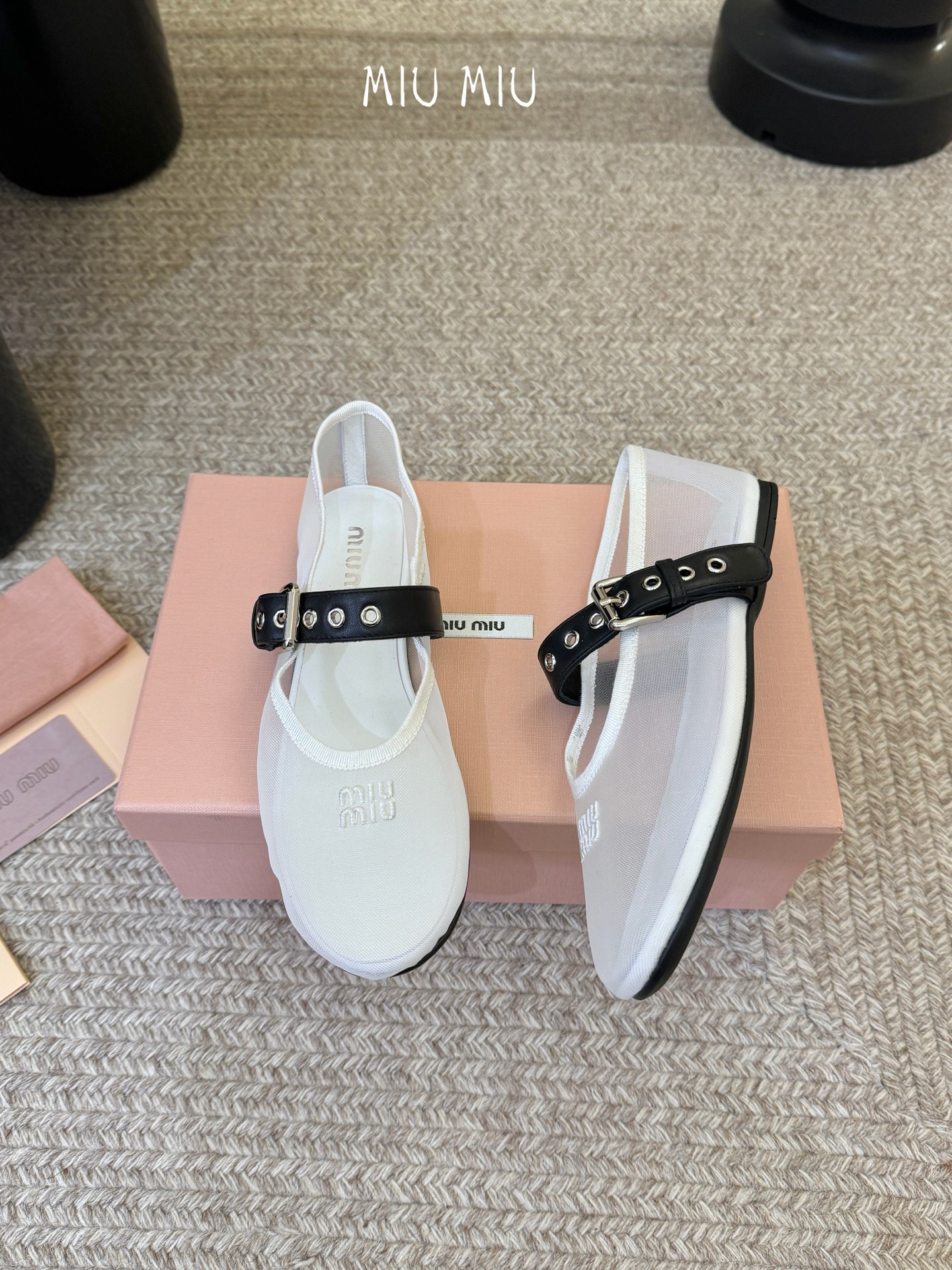 Miu Miu 镂空编织芭蕾鞋单鞋缪缪女士蝴蝶结装饰缎面芭蕾舞平底鞋独家高版 Miu Mi*春夏芭蕾网纱