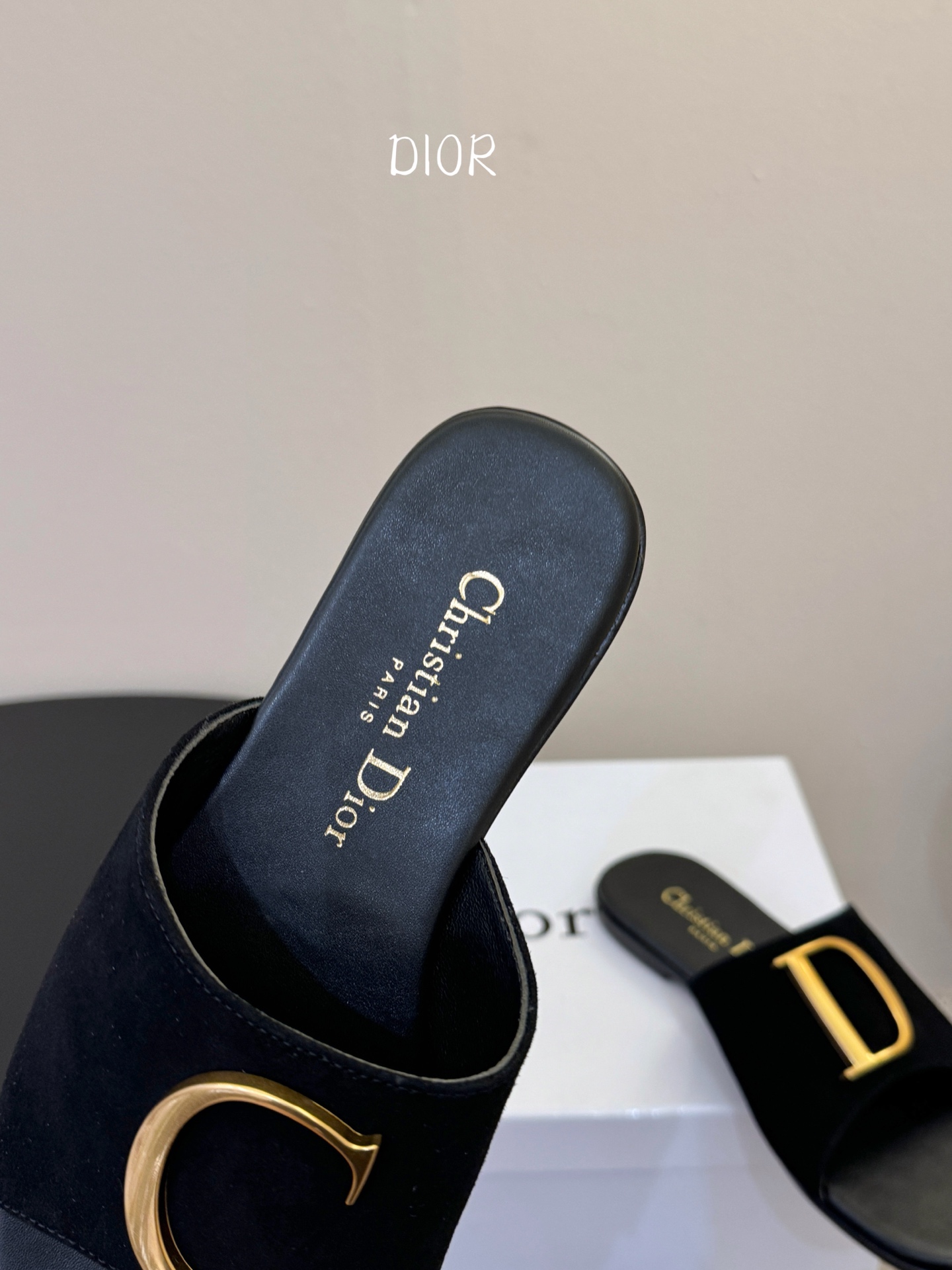 迪奥 Dior 2026 早春新款C‘est 拼色一字拖女鞋 CD字母logo金属扣粗跟圆头露趾凉拖鞋材