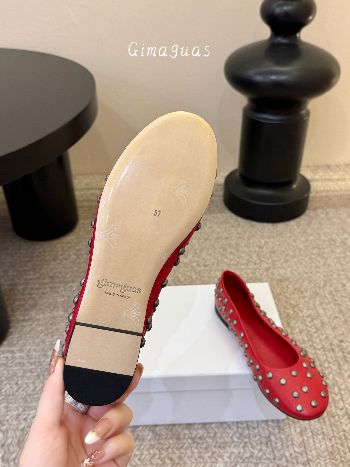 gimaguas小众铆钉单鞋可以暴走的芭蕾鞋完全不磨脚，不掉跟内外超柔软小羊皮意大利进口绒面真皮底尺码3